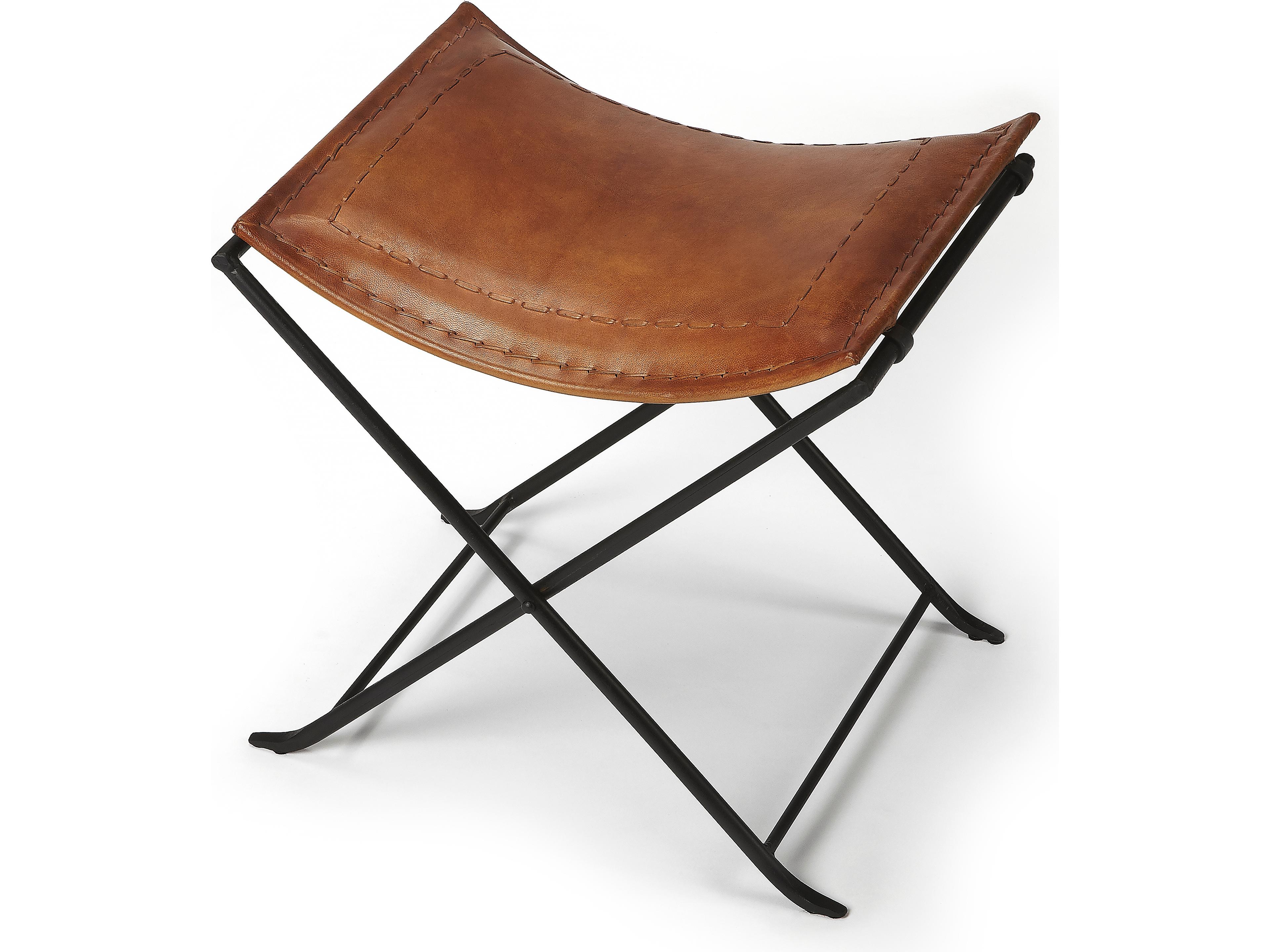 Melton Rectangular Genuine Leather Accent Stool in Medium Brown