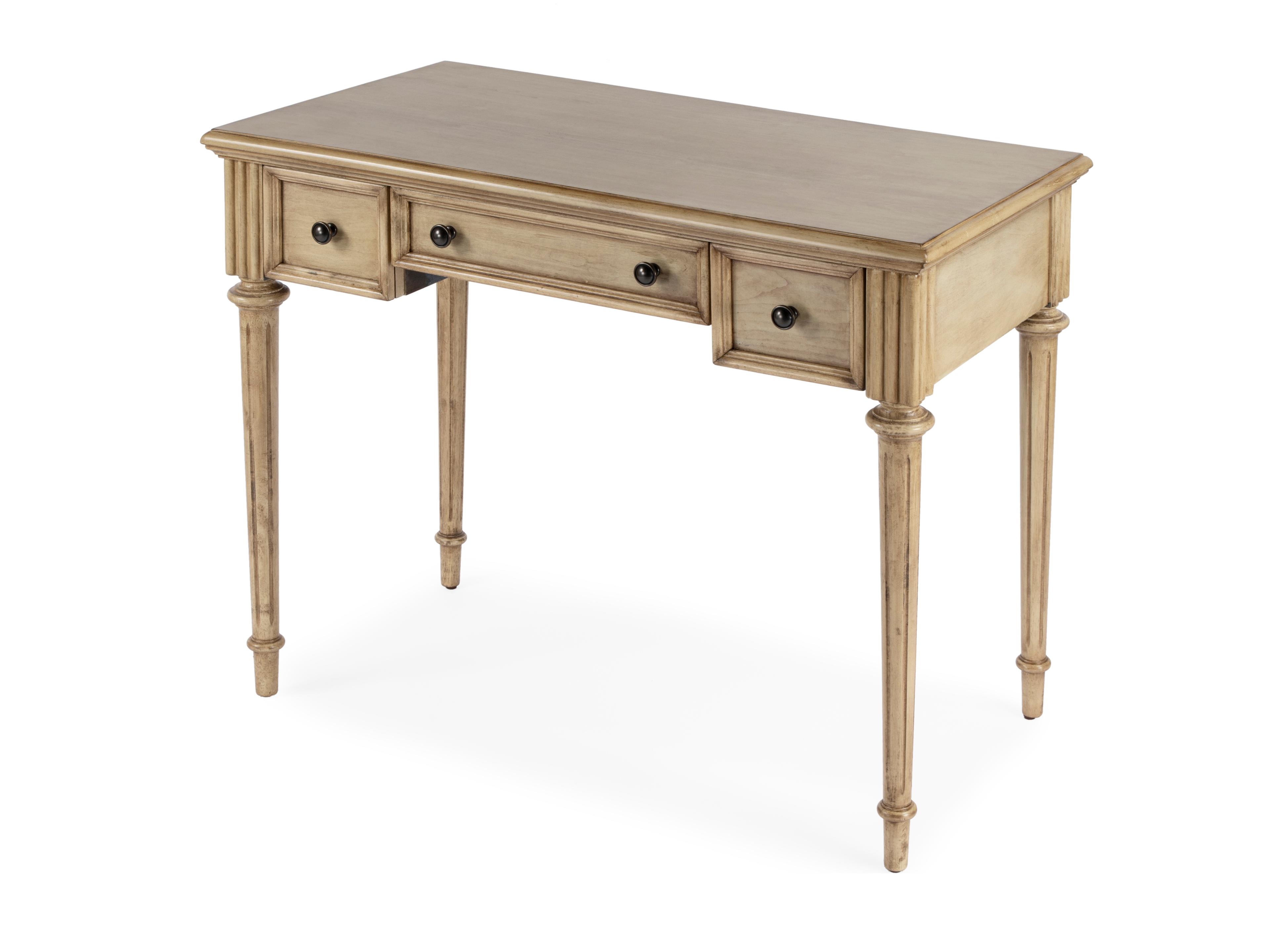 Edmund Antique Beige Rubberwood Writing Desk