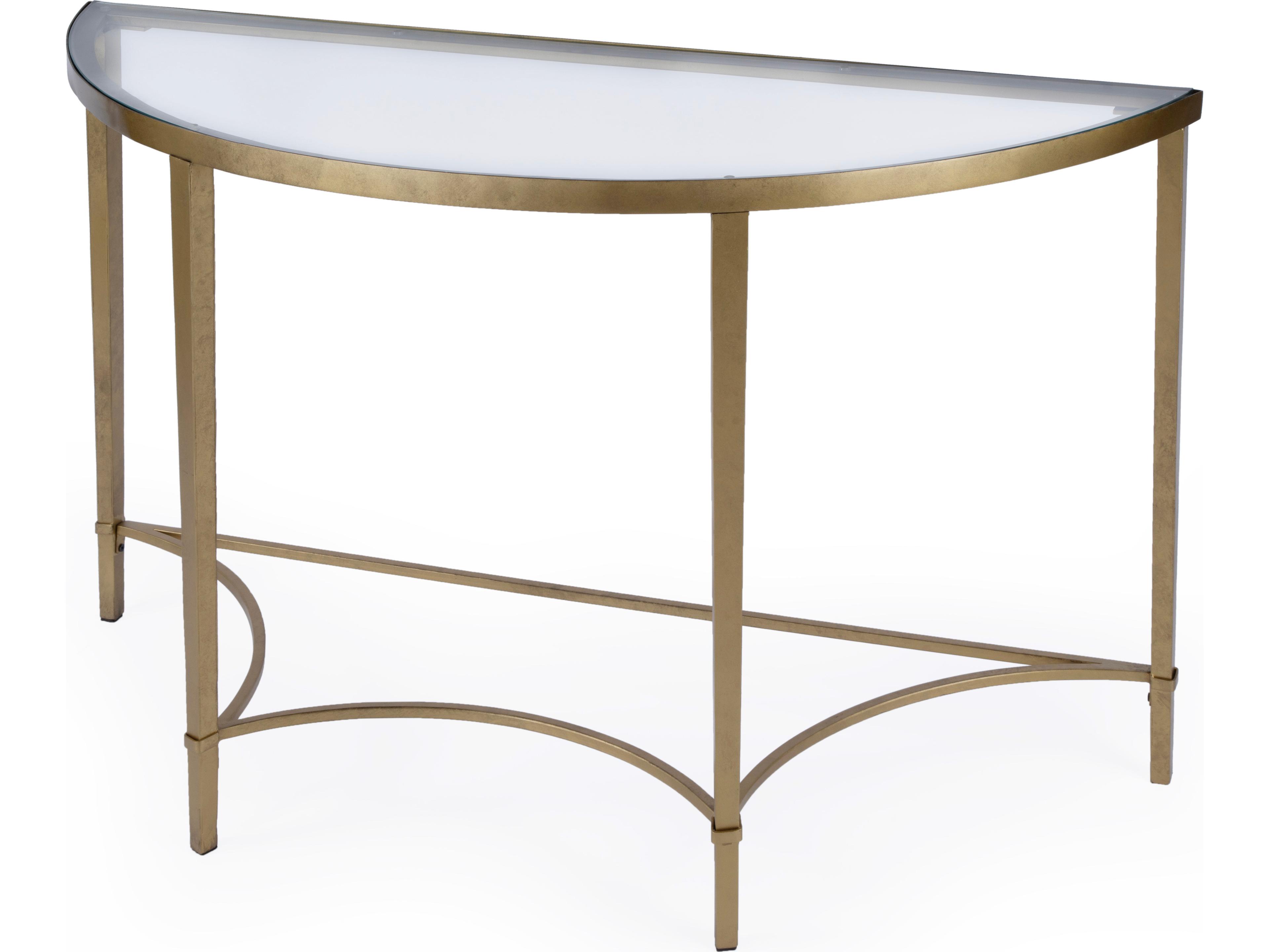 Monica Demilune Glass Antique Gold Console Table