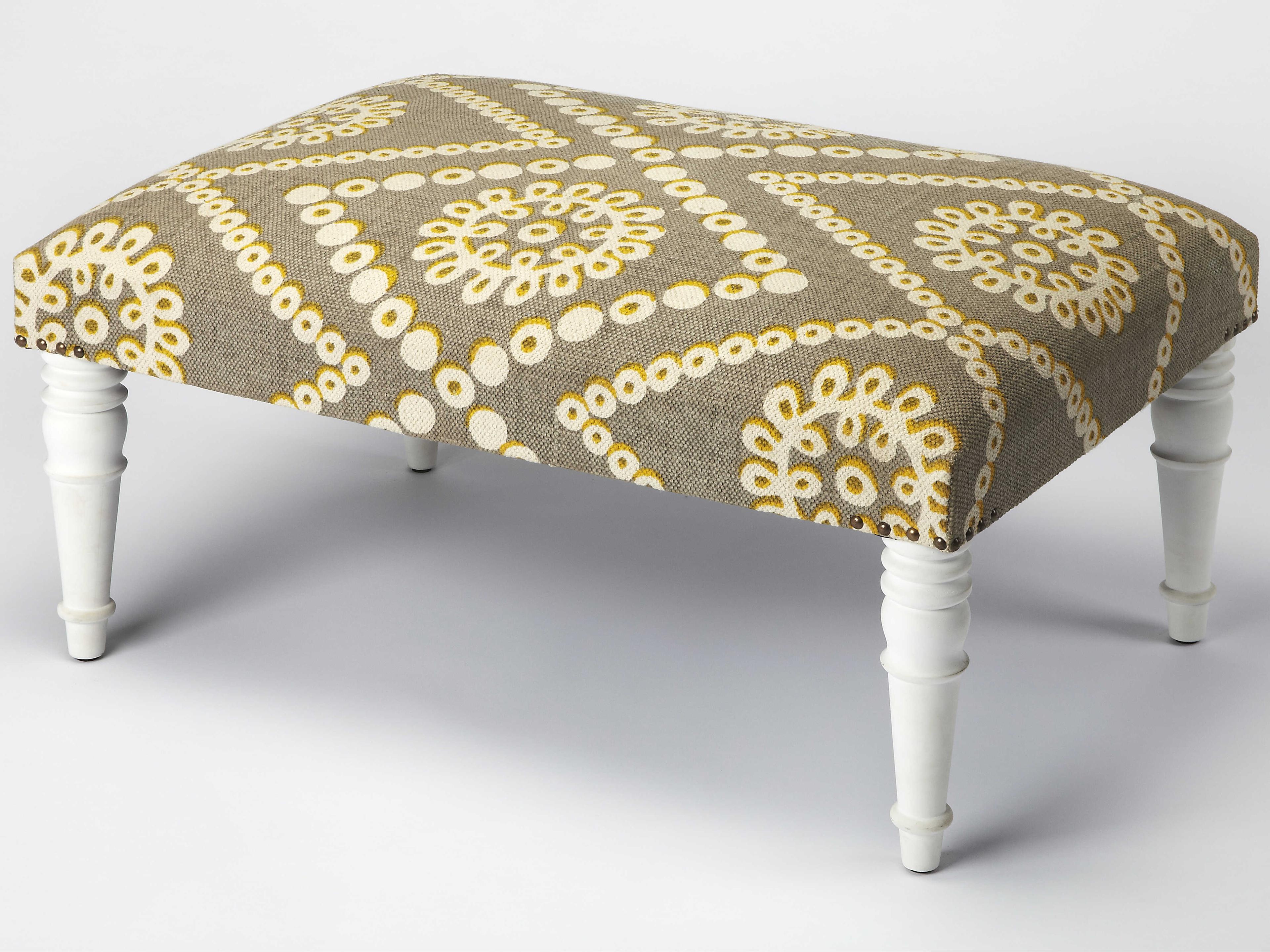 Lucinda White Gray Upholstered Ottoman