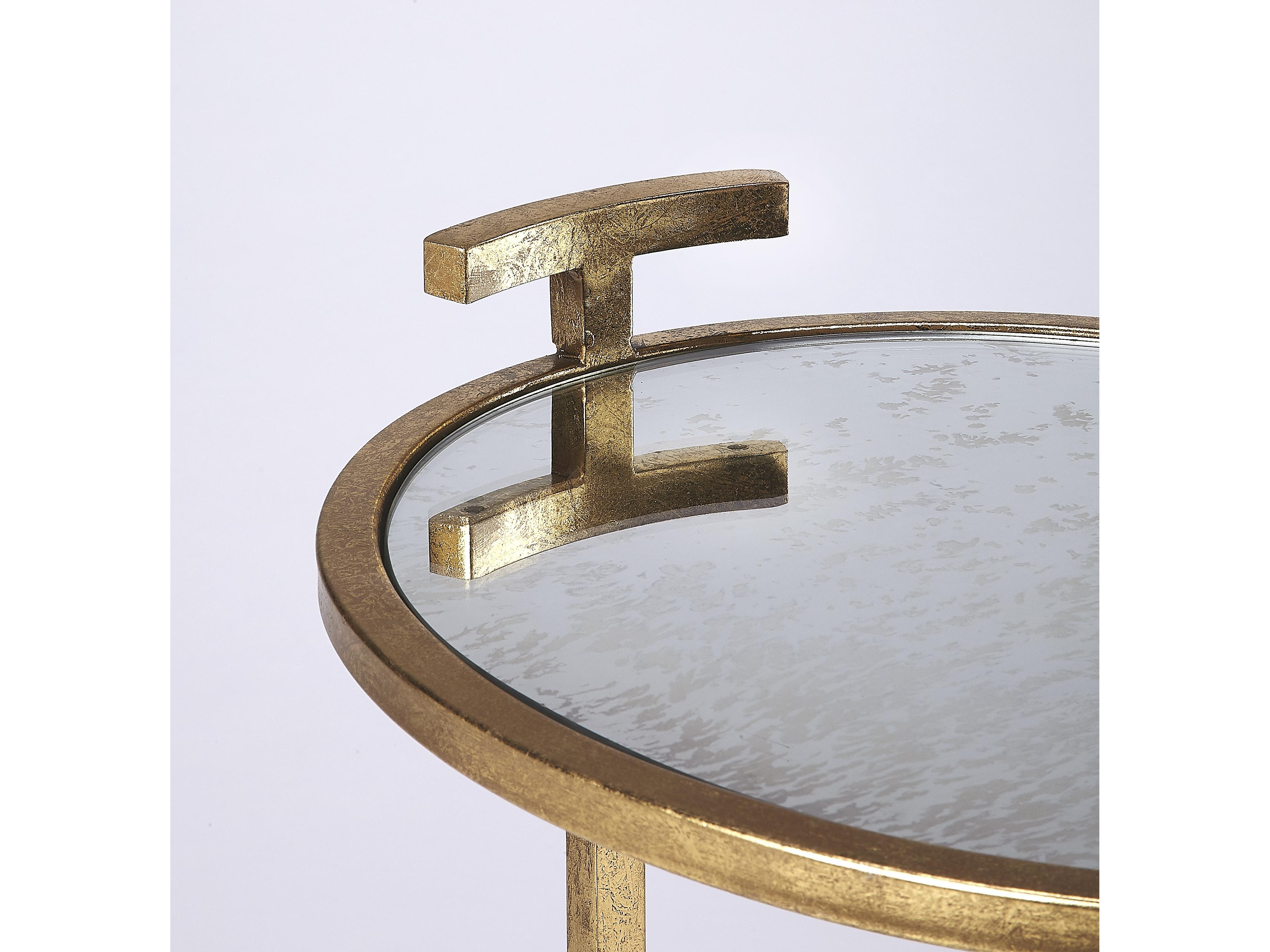 Butler Ciro Oval Mirror Antique Gold Leaf End Table