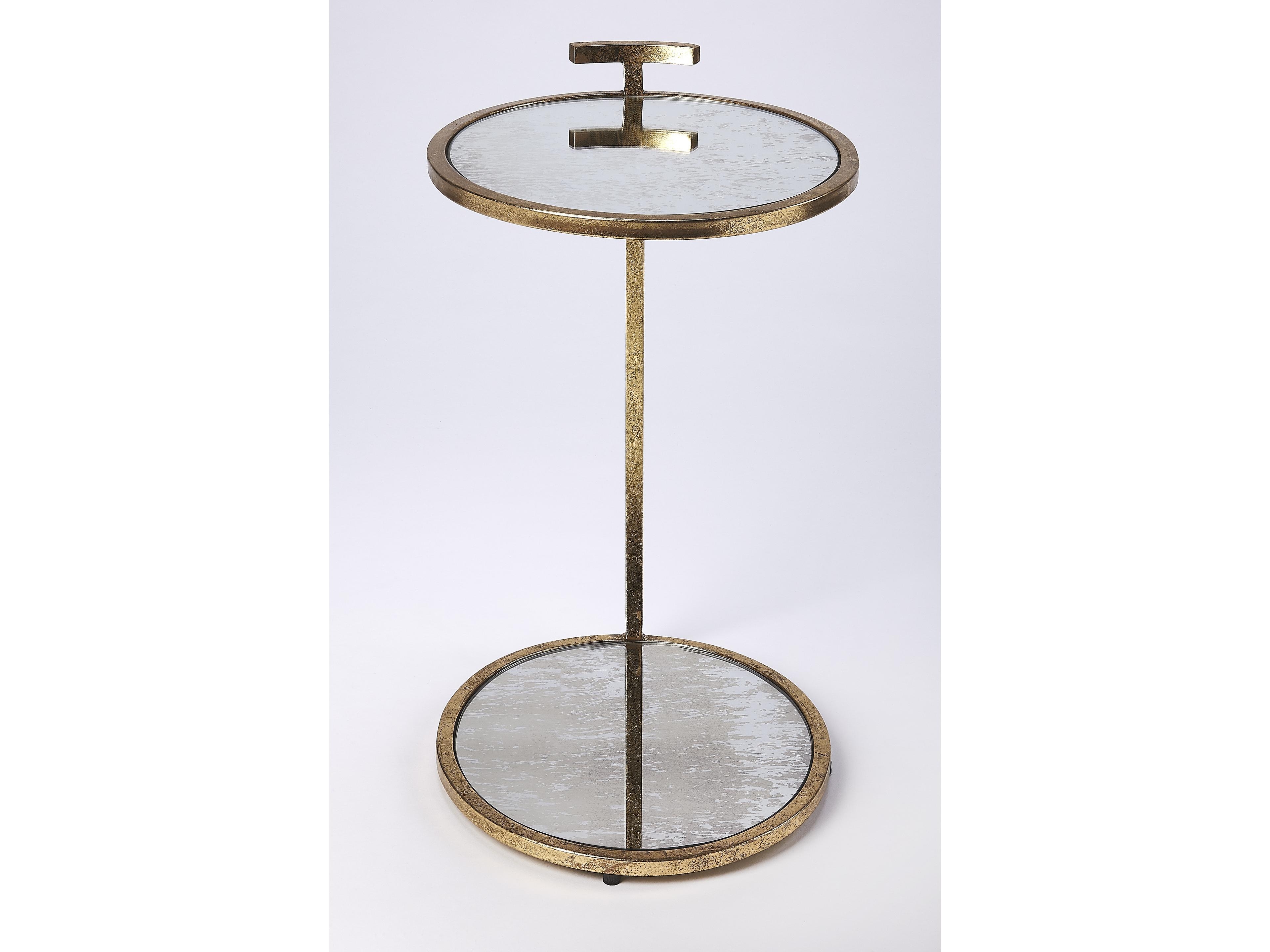 Butler Ciro Oval Mirror Antique Gold Leaf End Table