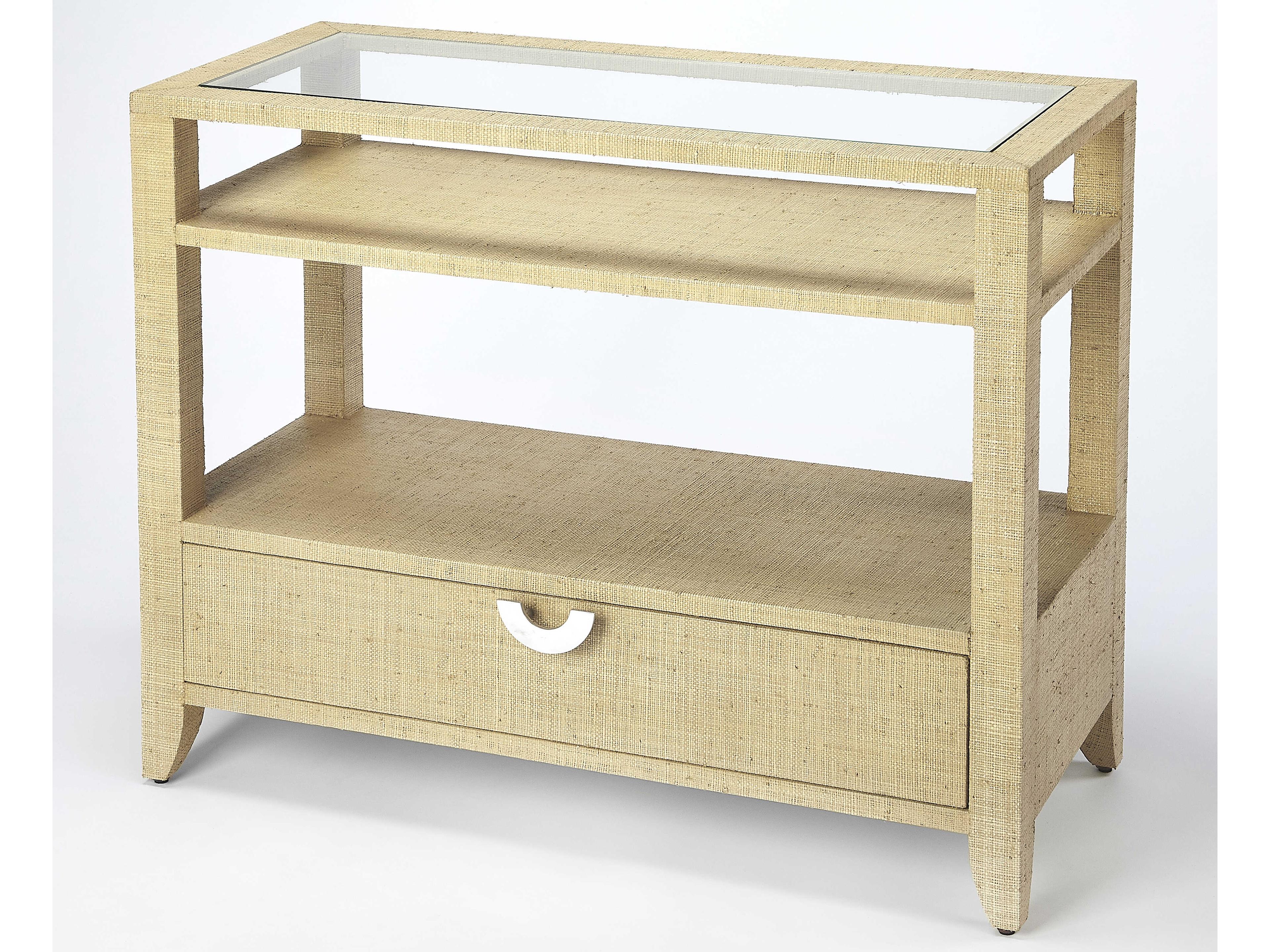 Amelle Rectangular Glass Cream Raffia Console Table