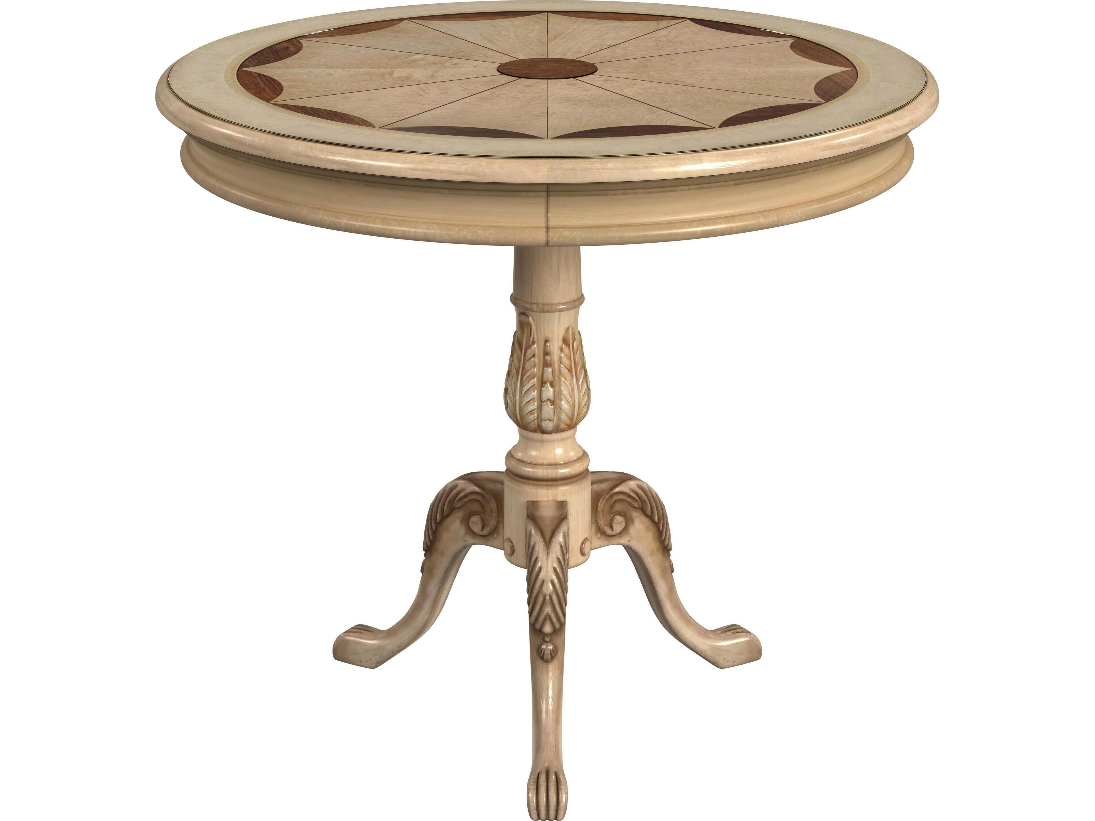 Carissa Round Wood Antique Beige End Table
