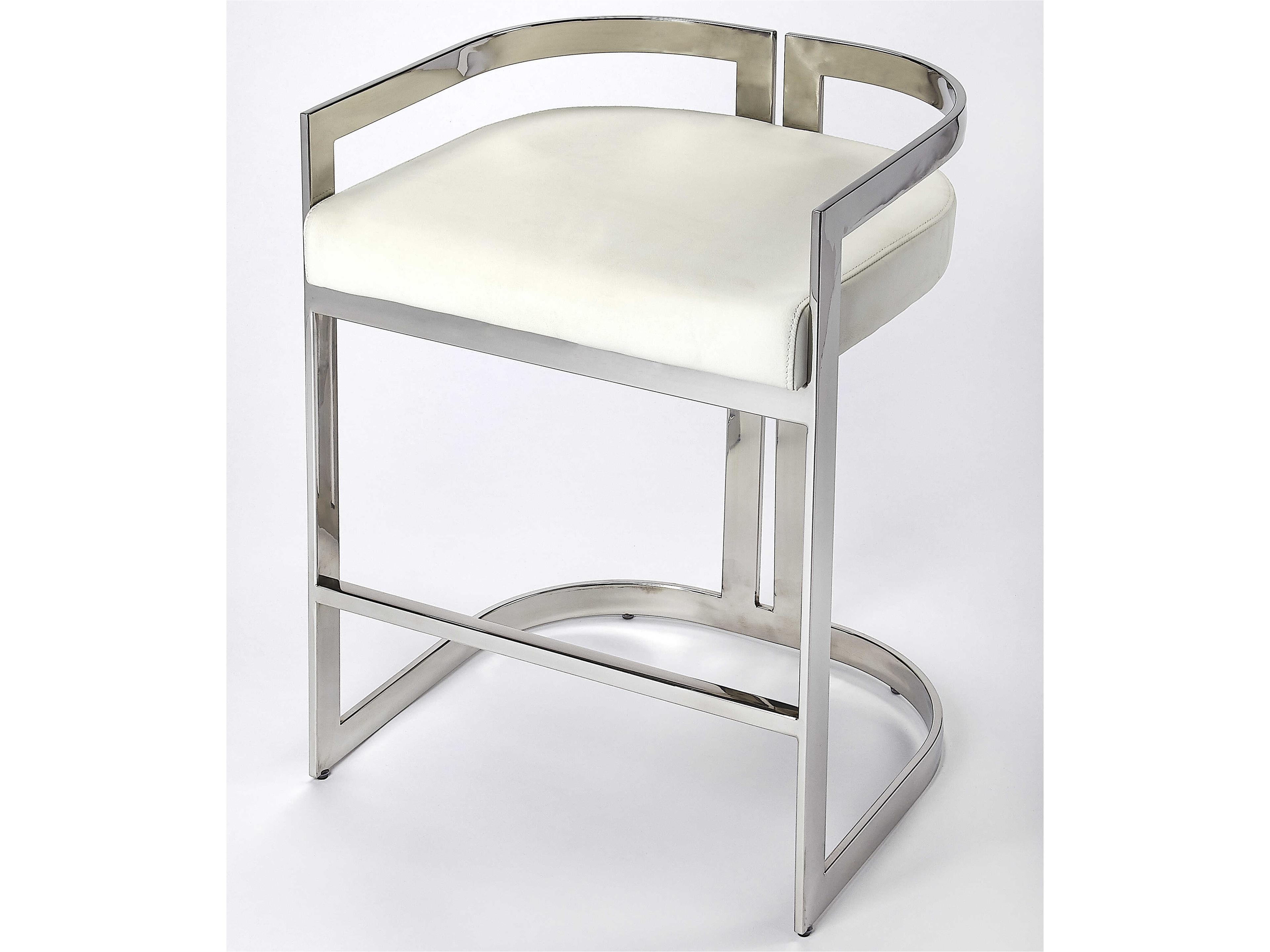 Clarence Nickel Plated White Faux Leather Counter Stool