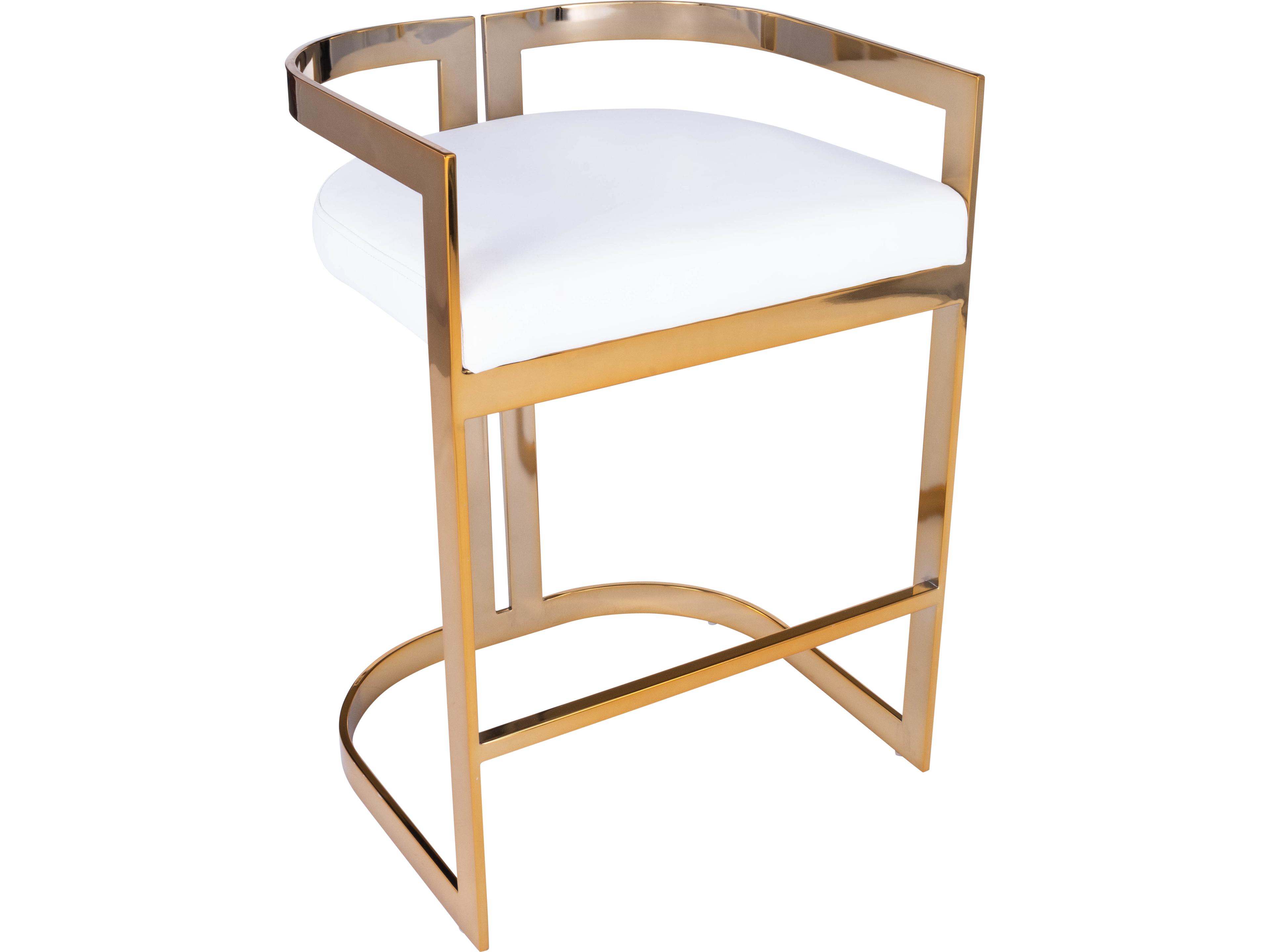 Clarence Polished Gold White Faux Leather Counter Stool