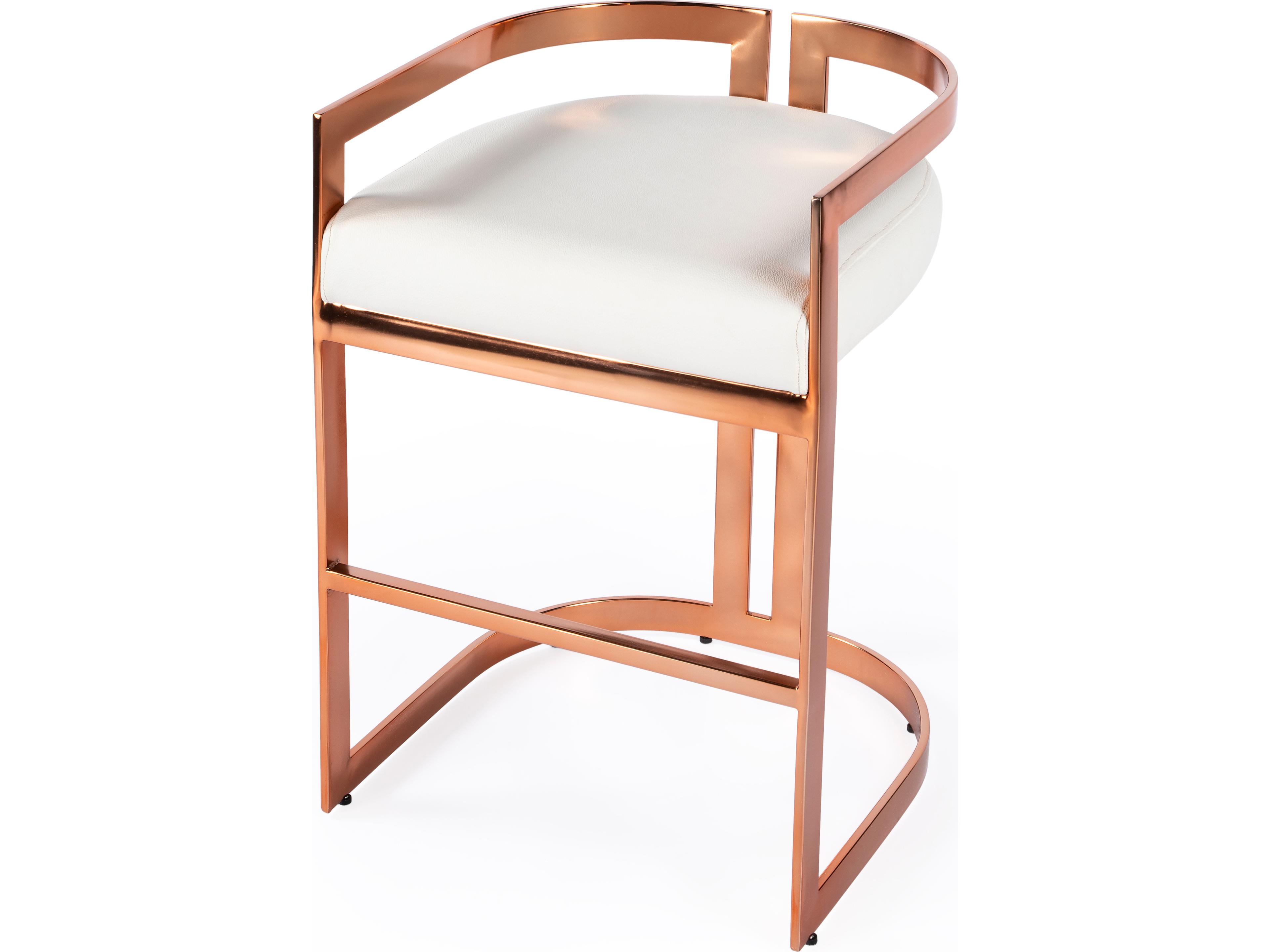 Clarence Rose Gold White Faux Leather Counter Stool