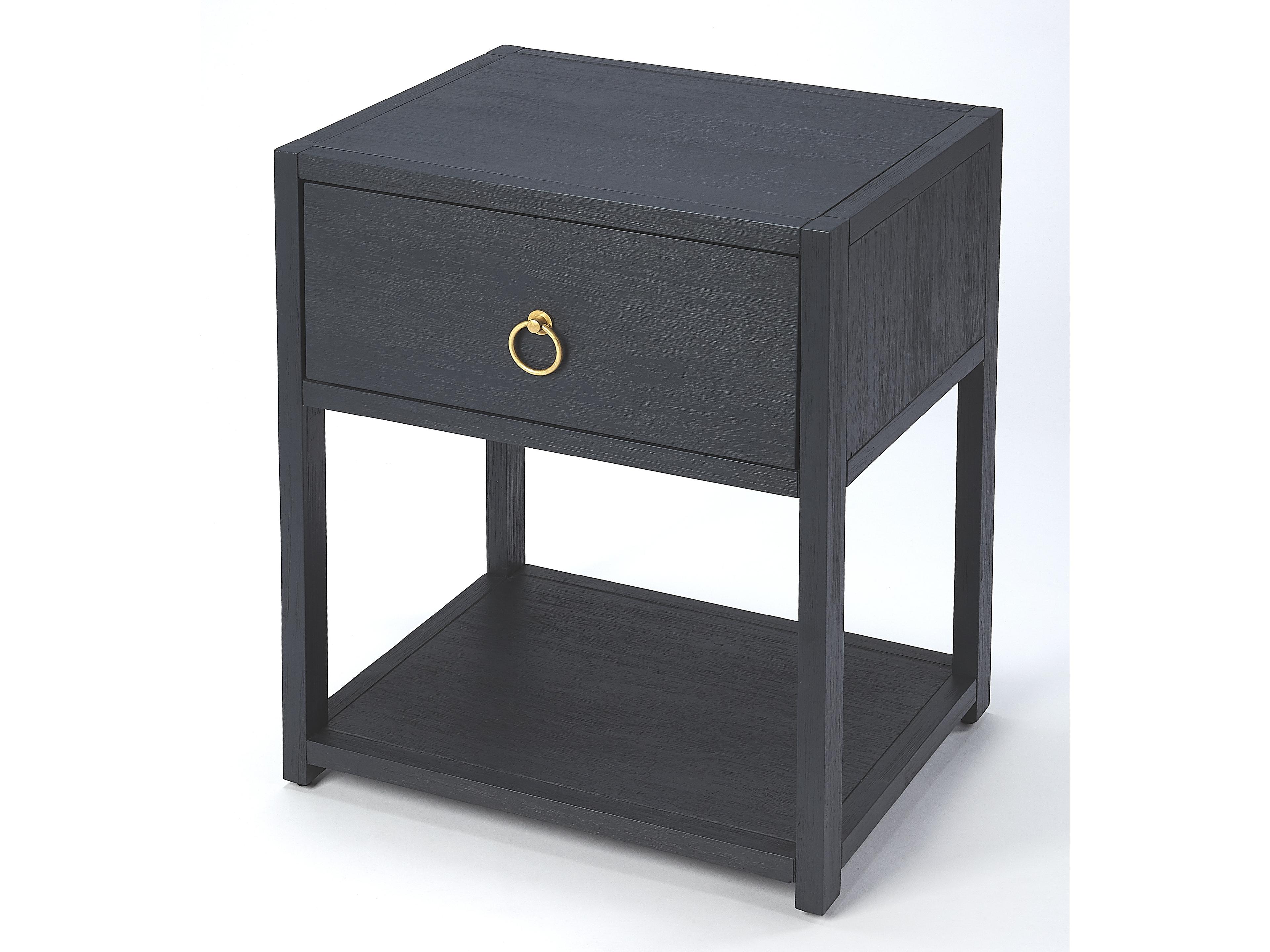 Lark 1-Drawer End Table with Shelf in Navy Blue