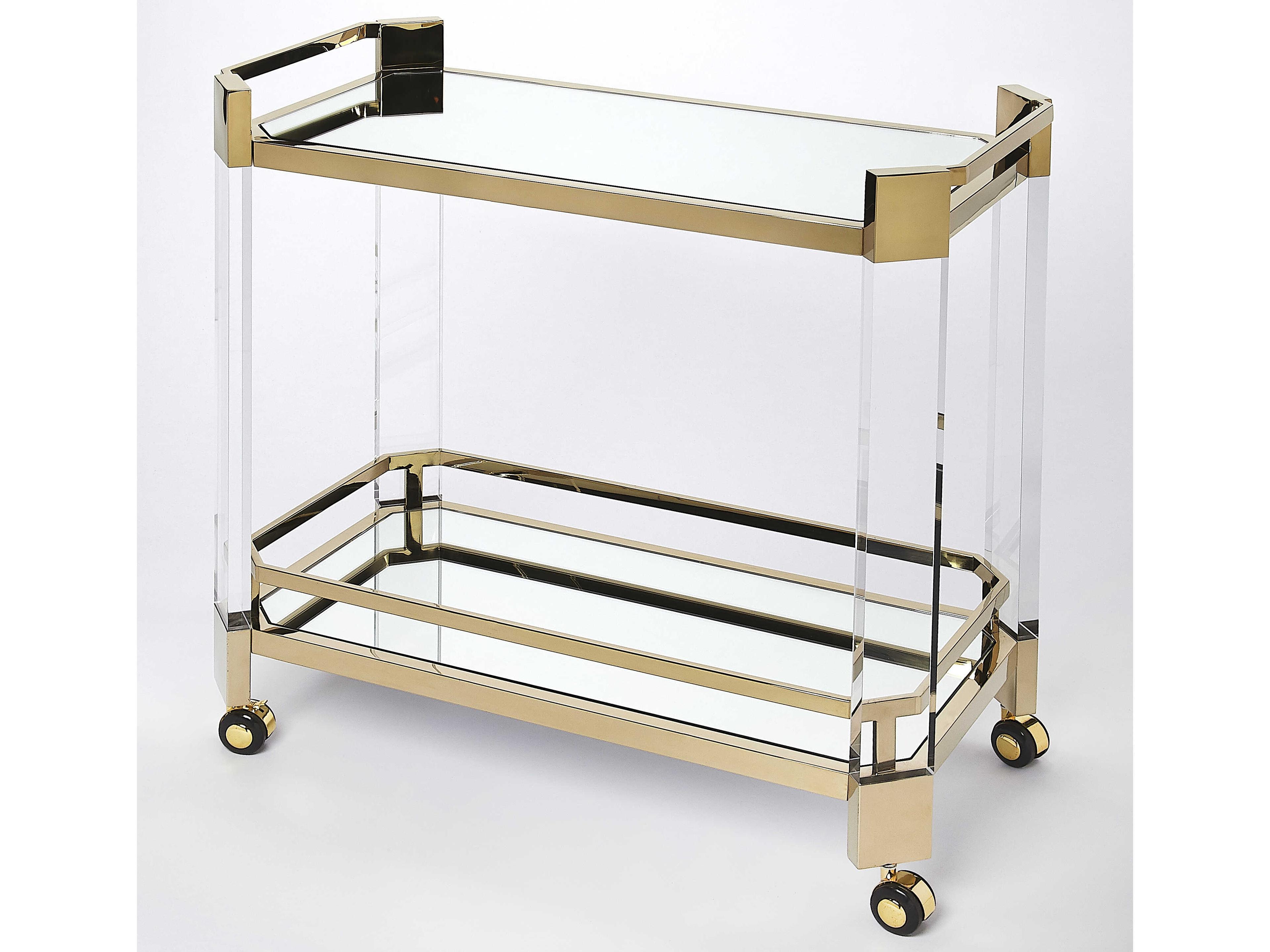 Charlevoix Glass Polished Gold Serving Cart