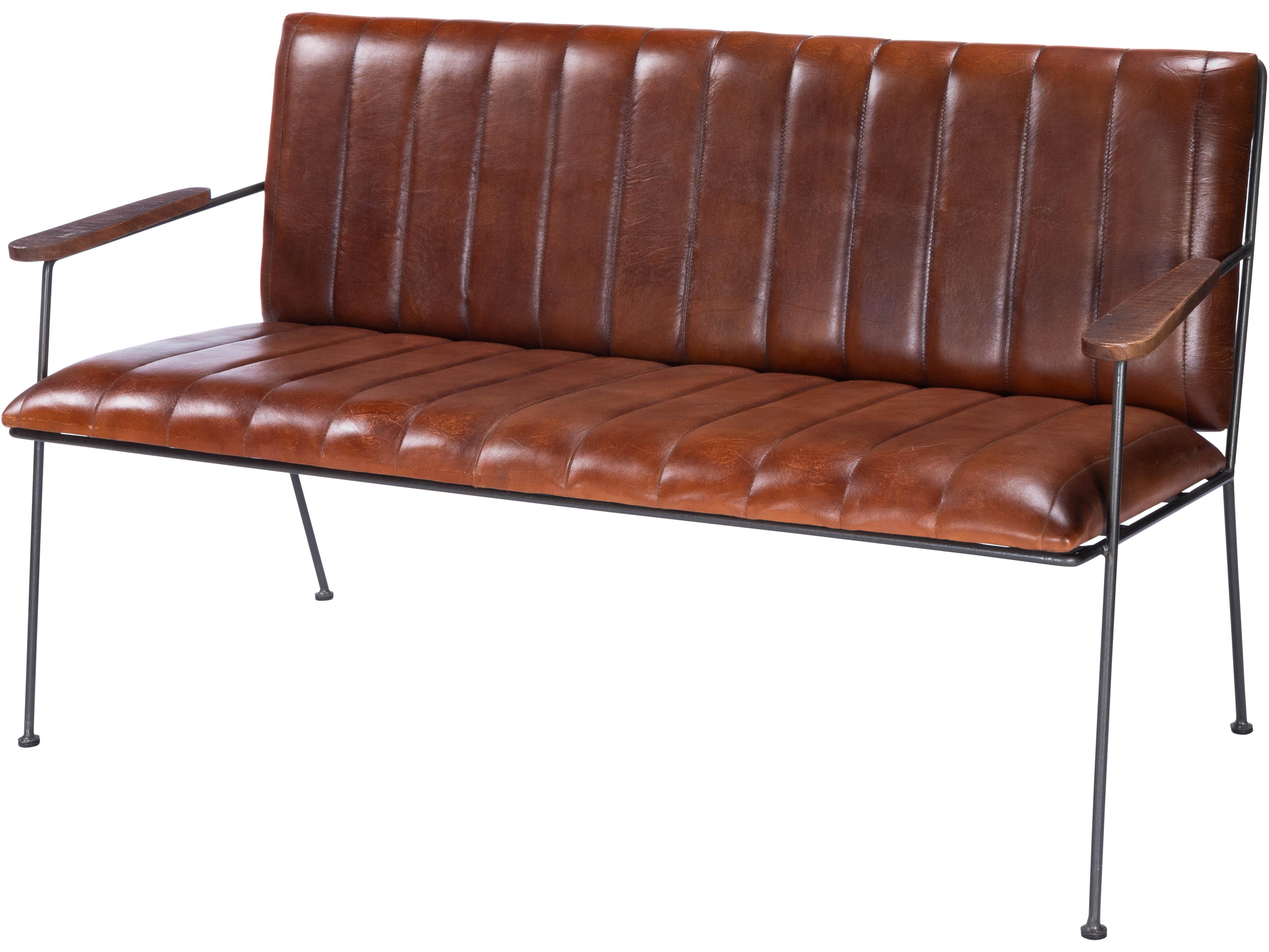 Phoenix Industrial Chic Brown Leather Accent Bench