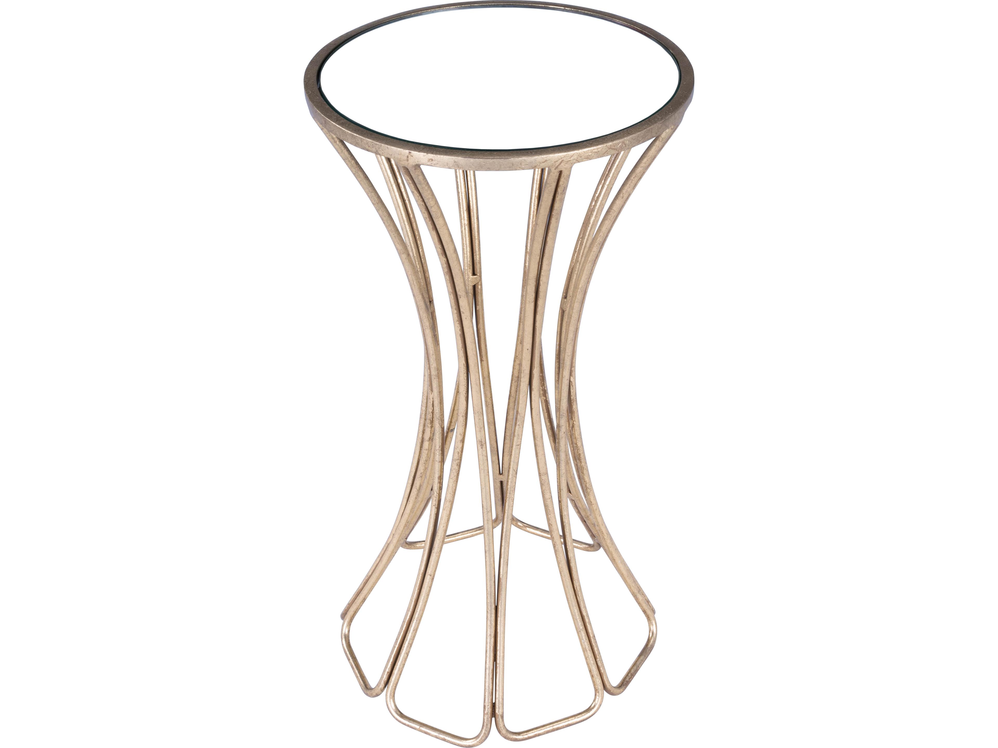 Faruh Round Mirror Antique Gold Leaf End Table