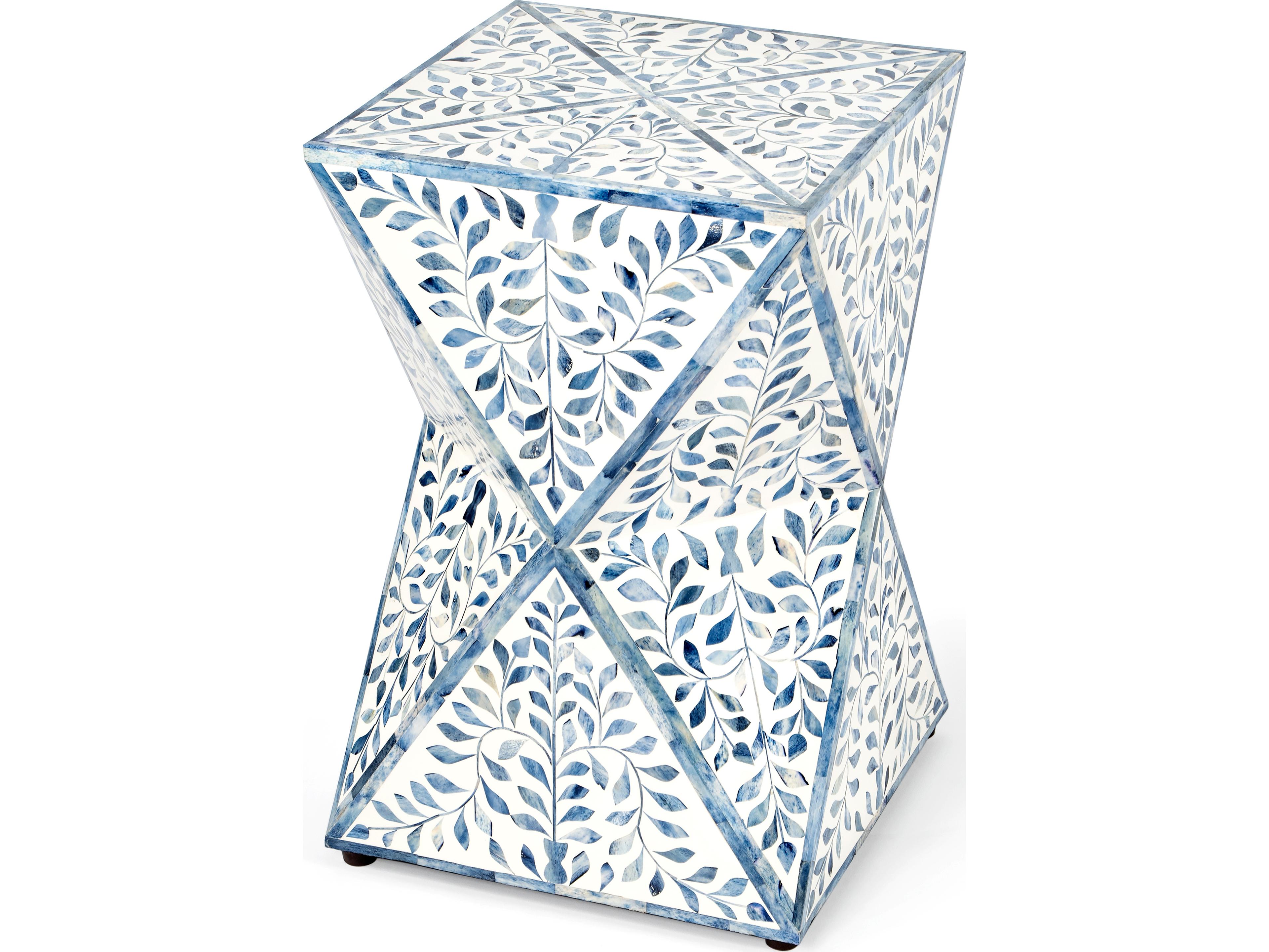 Trubadur Square Wood Blue And White Bone End Table