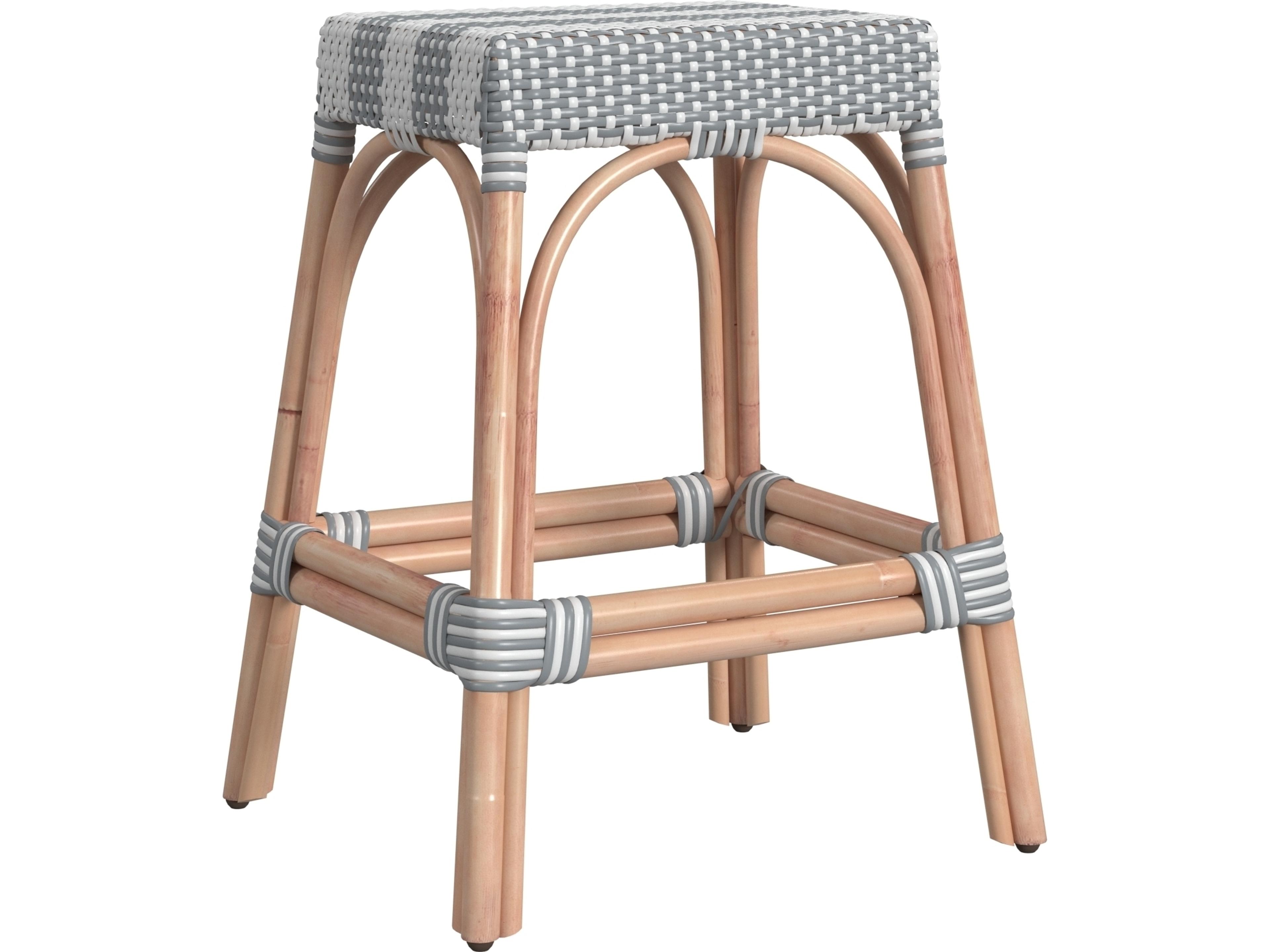 Robias Gray white Stripe Natural Rattan Frame Counter Stool