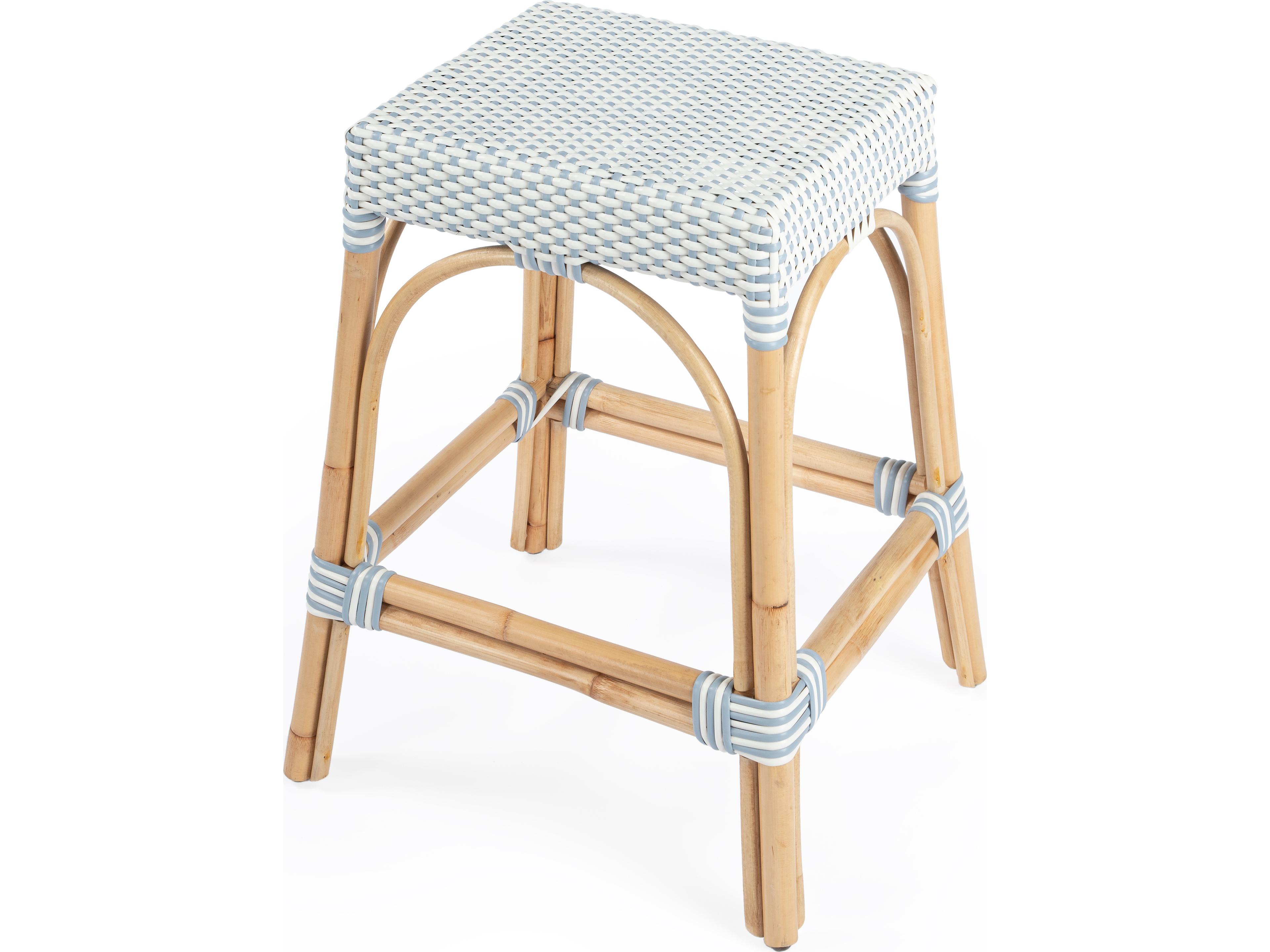 Robias Rattan Counter Stool in Twilight Blue and White