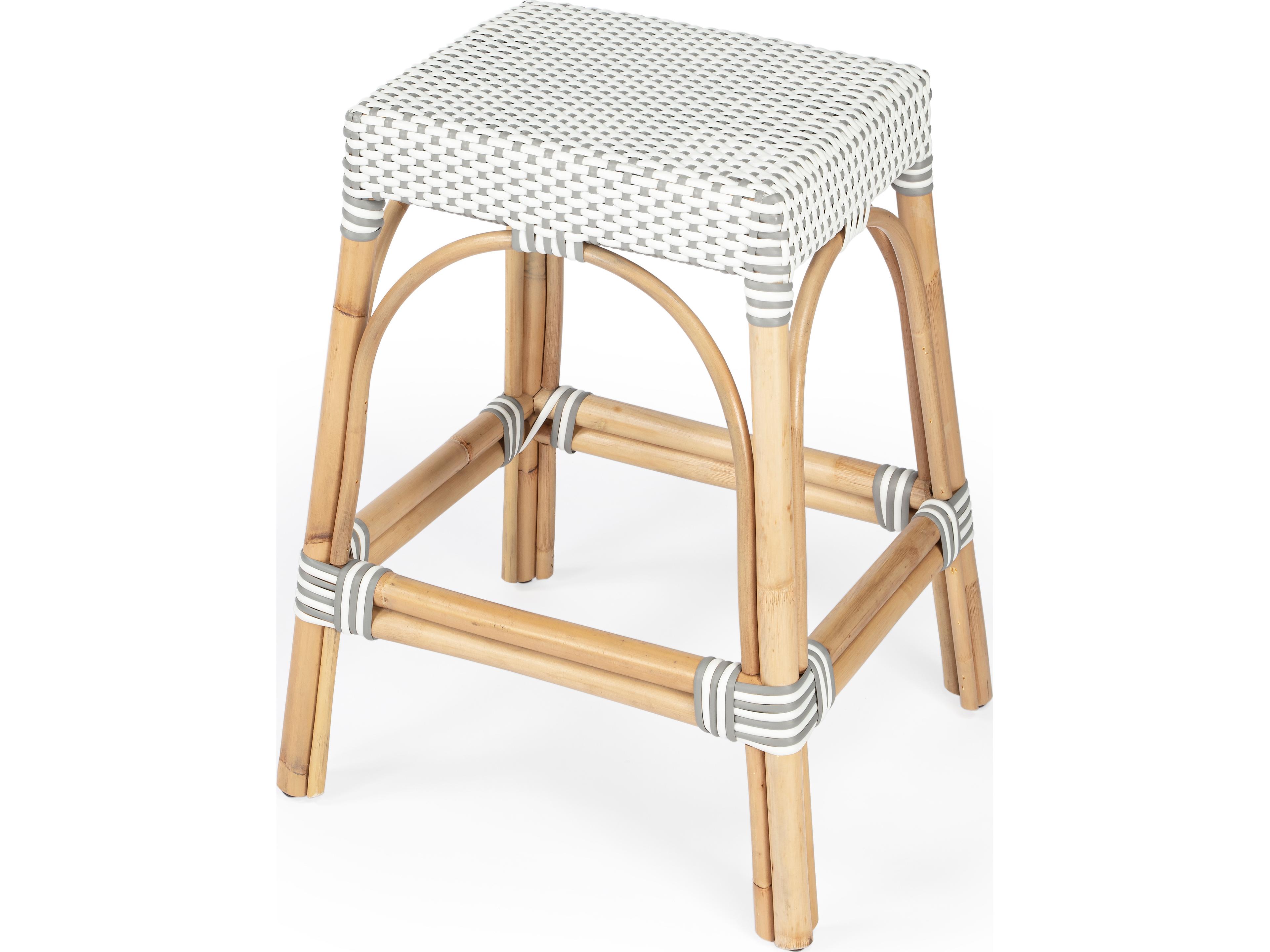 Robias Gray white Dot Natural Rattan Frame Counter Stool