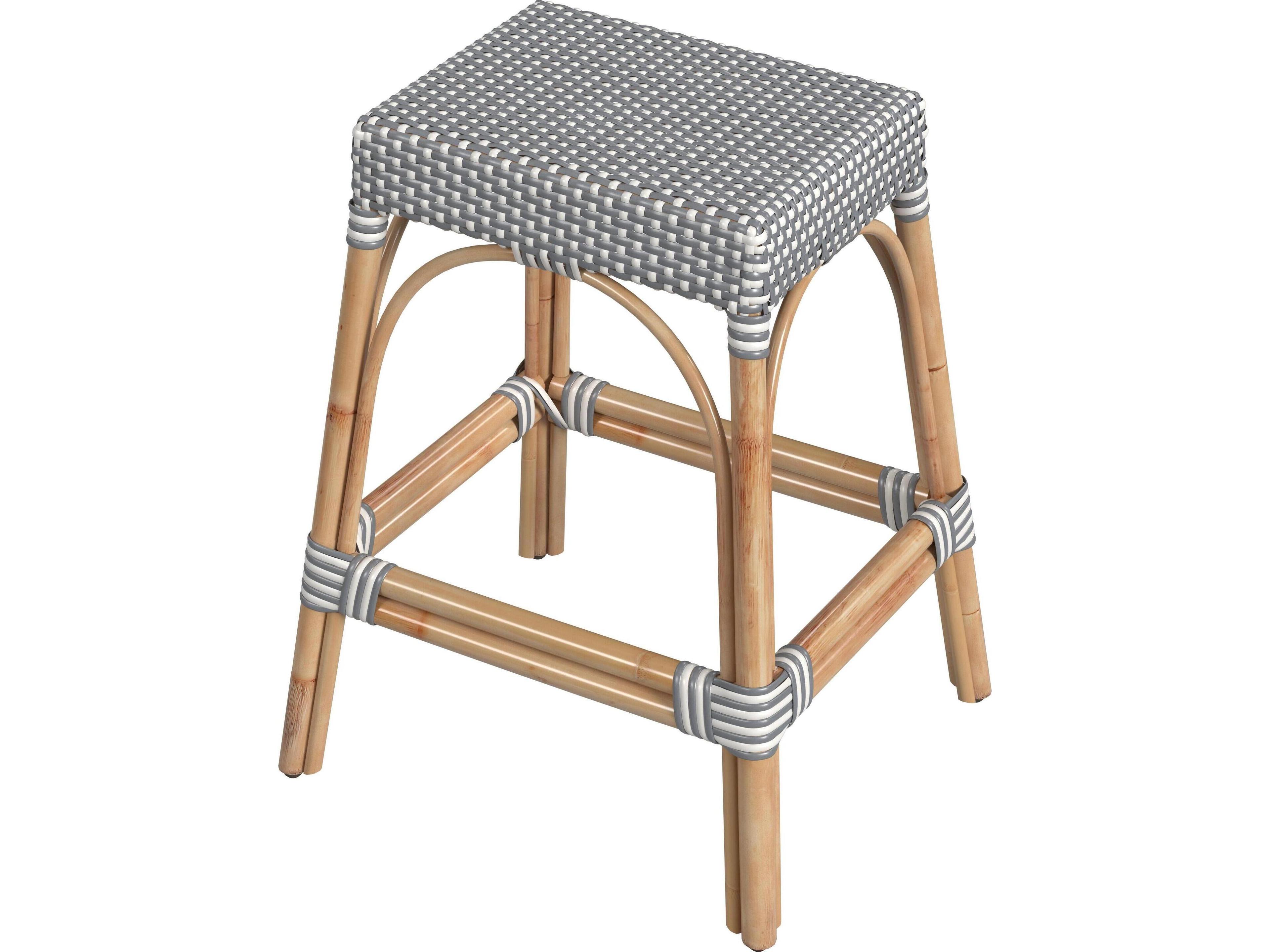 Robias White gray Dot Natural Rattan Frame Counter Stool