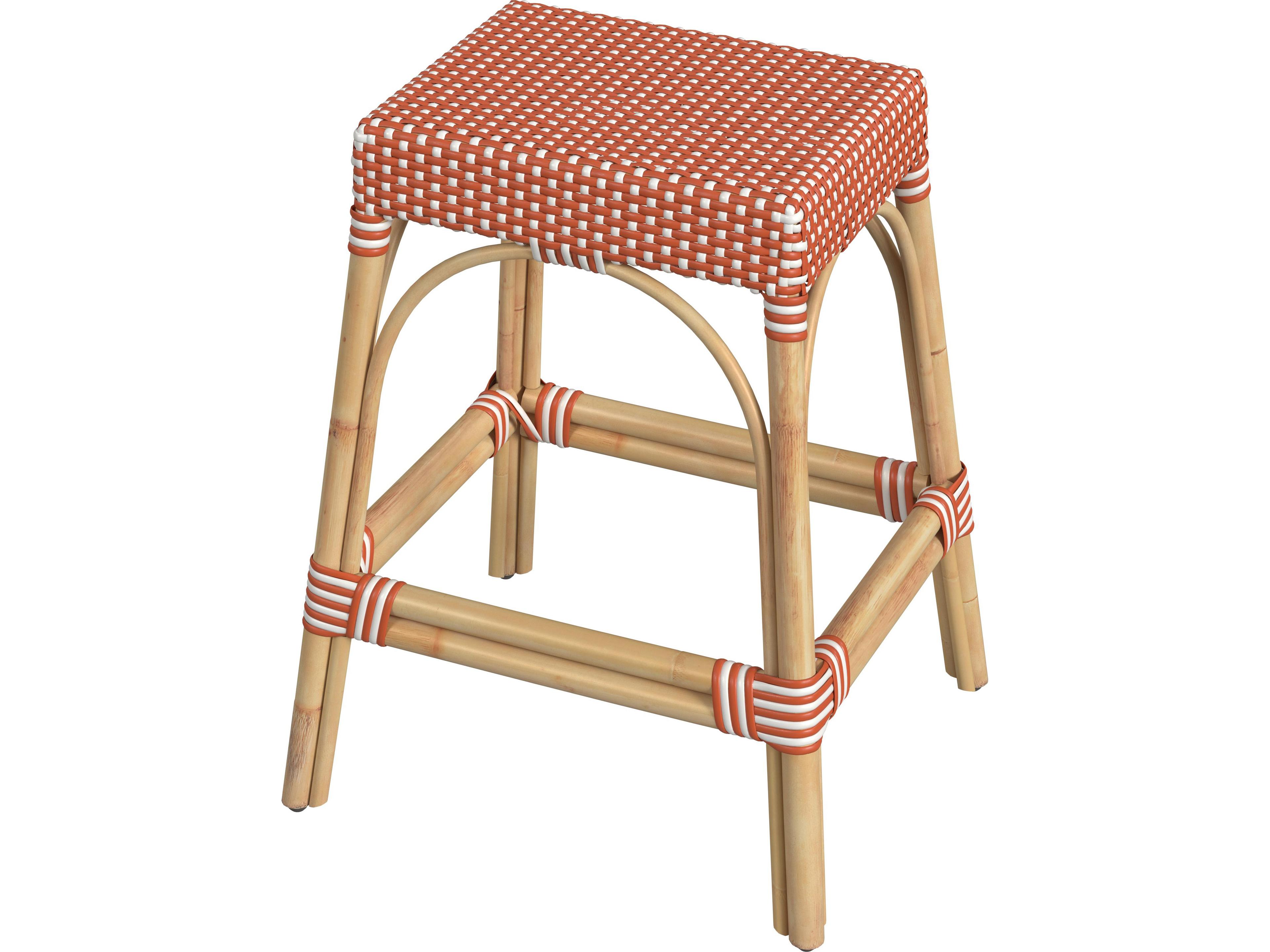 Robias Orange white Dot Natural Rattan Frame Counter Stool