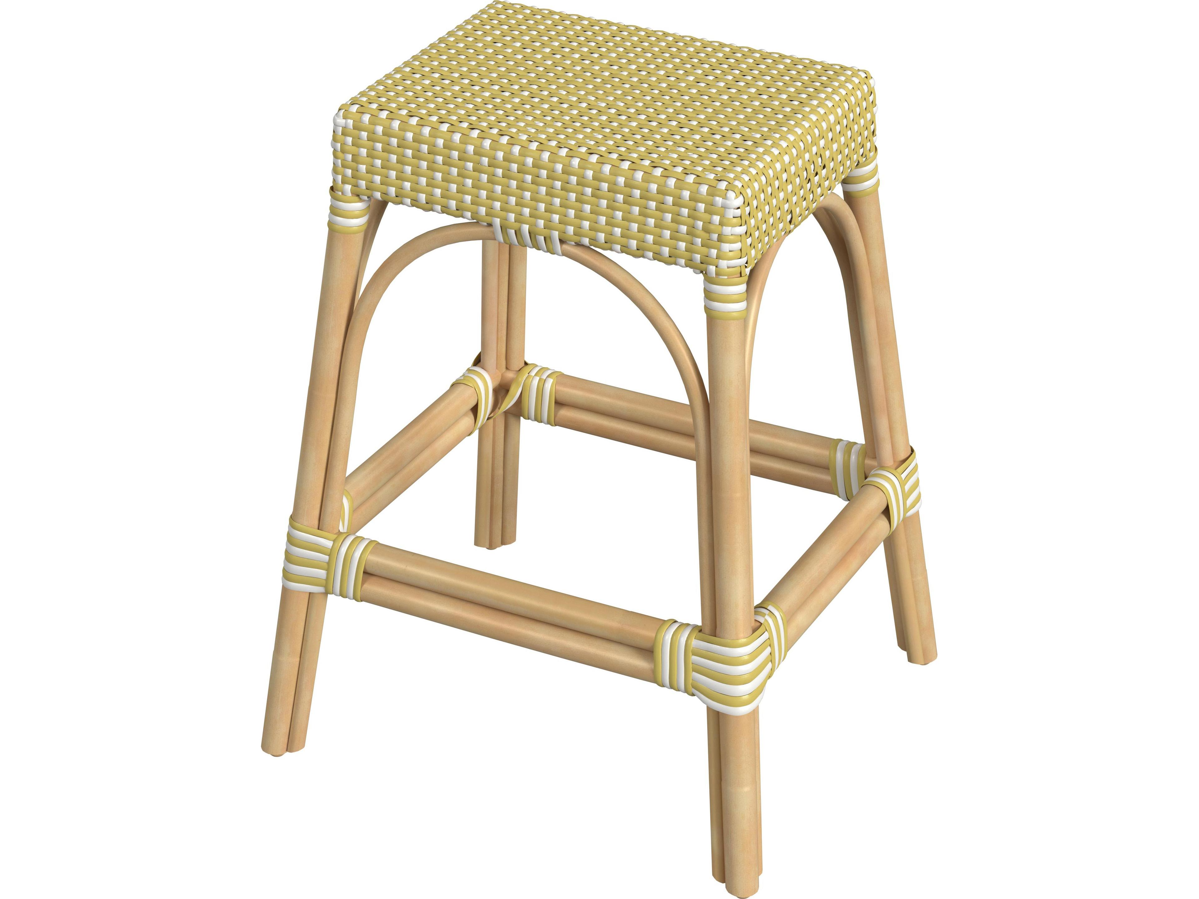 Robias Yellow white Dot Natural Rattan Frame Counter Stool