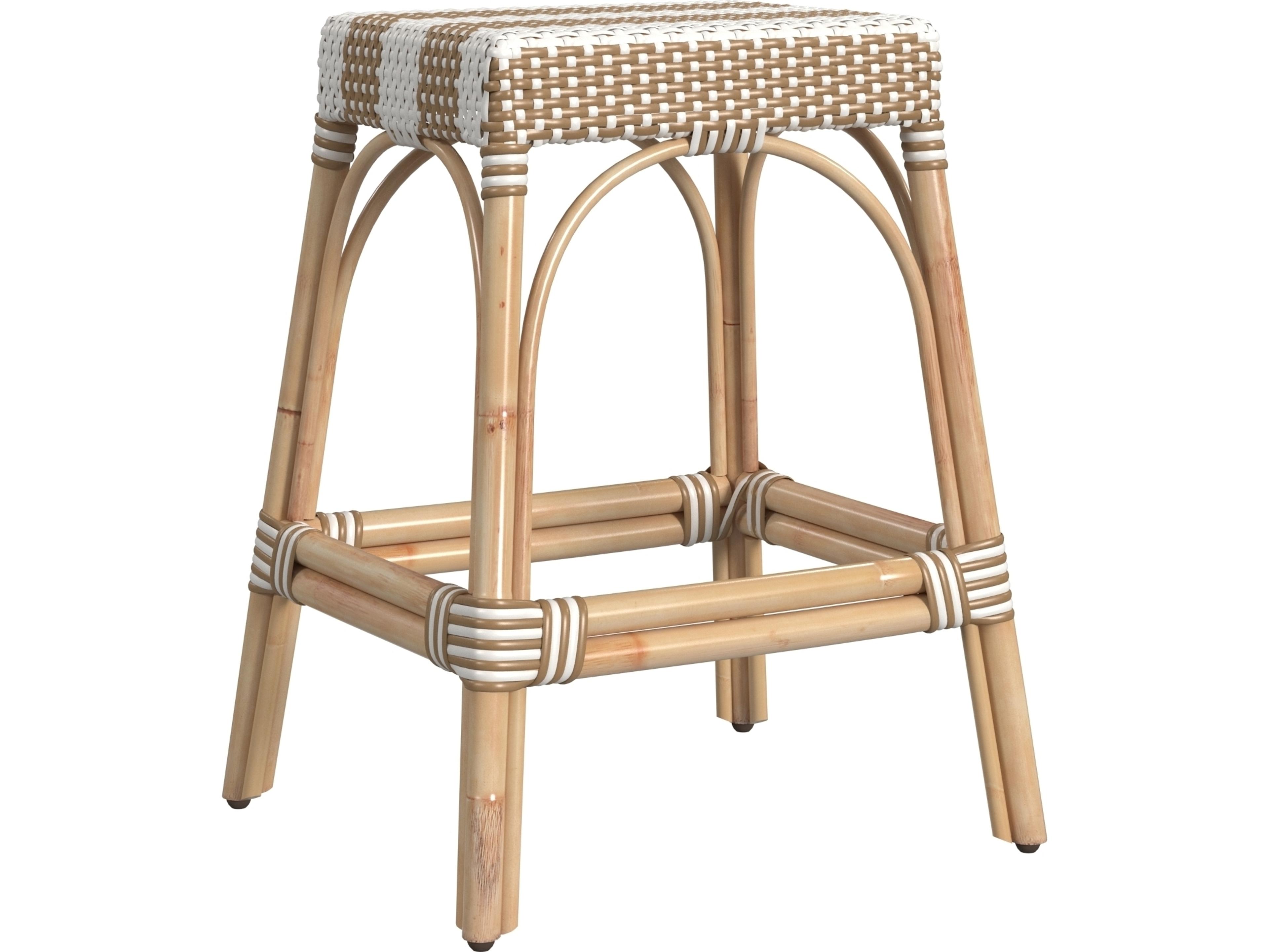 Robias Tan white Stripe Natural Rattan Frame Counter Stool
