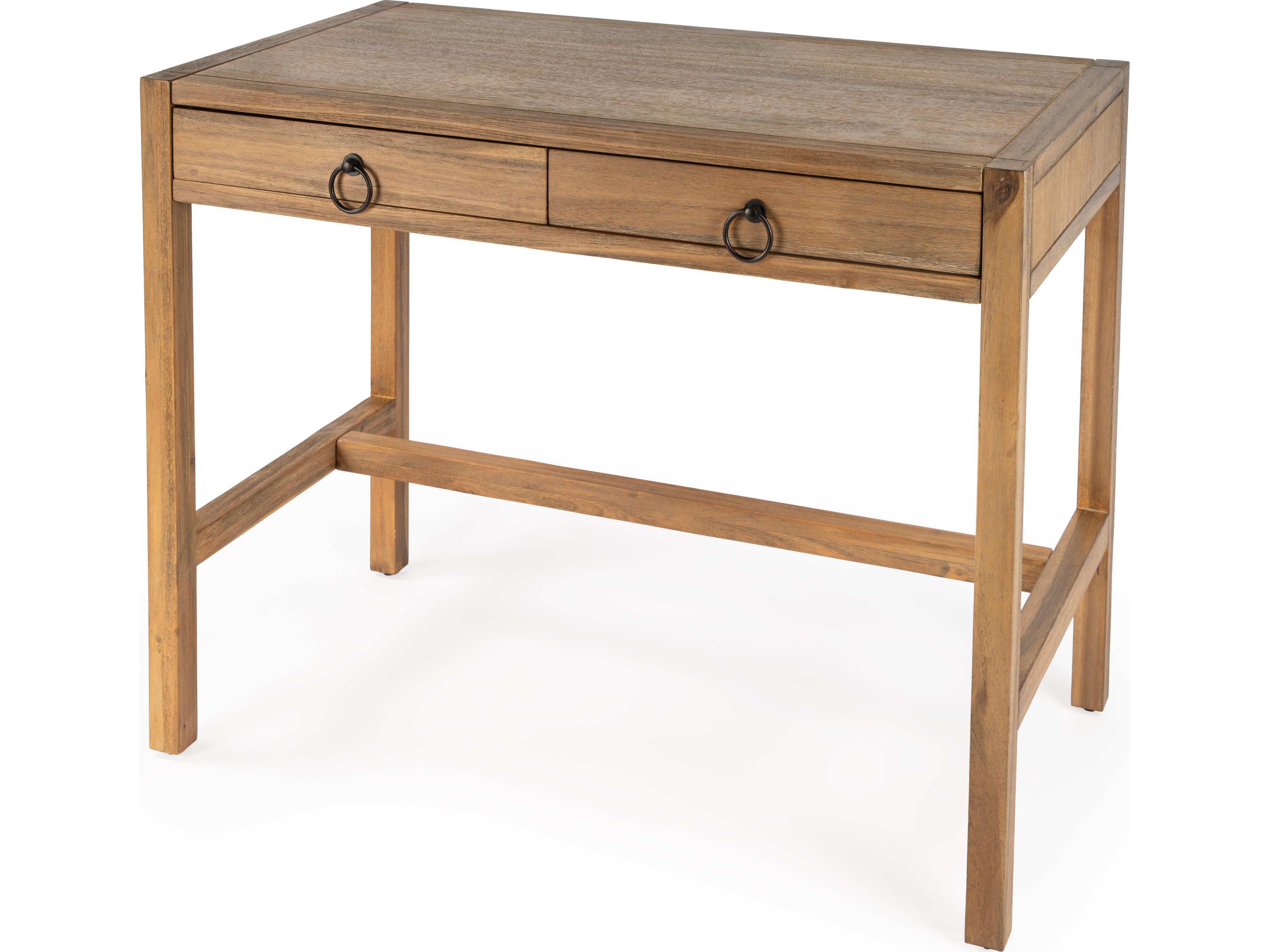 Lark 2-Drawer Desk in Natural Finish Wood with Metal Ring Pulls