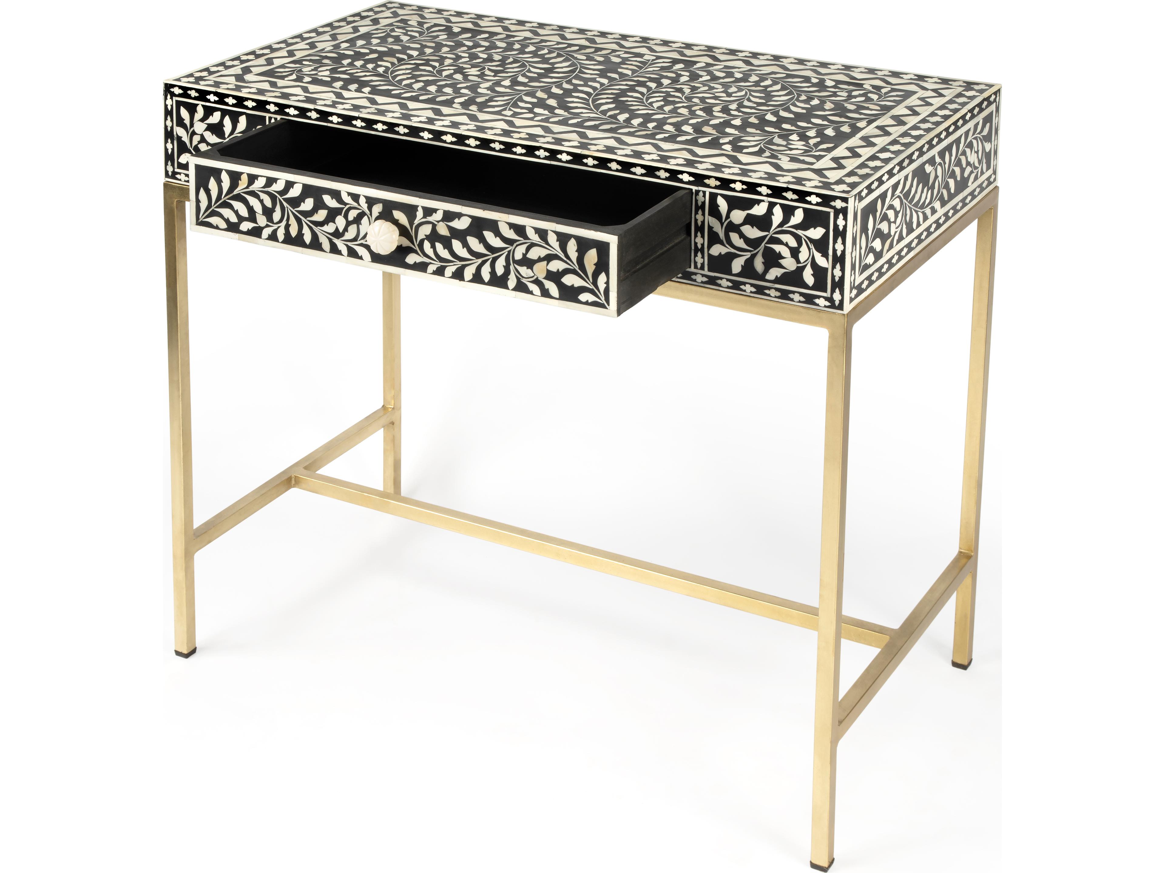 Butler Perilla Black Bone Inlay Gold Mango Wood Writing Desk