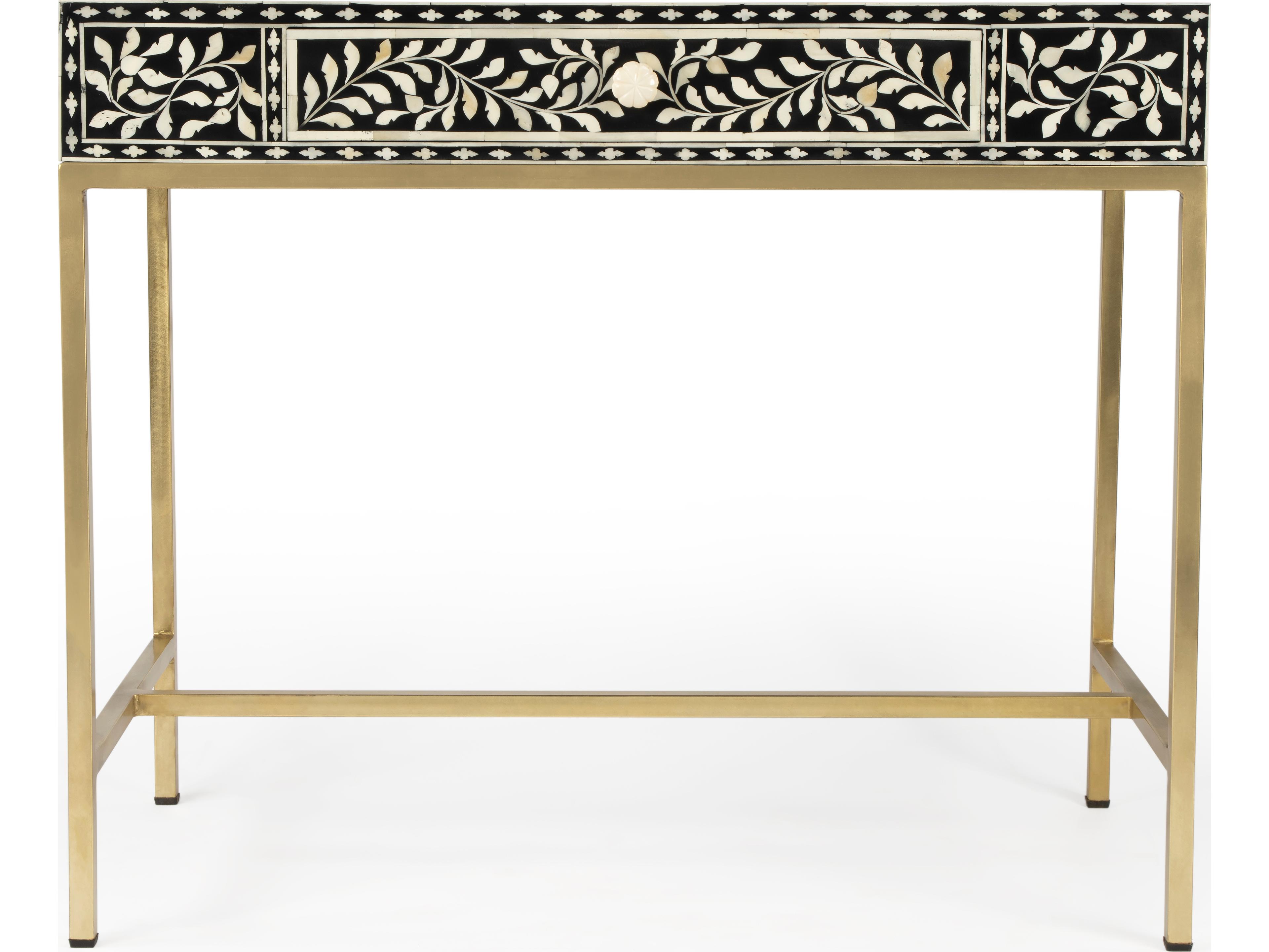 Butler Perilla Black Bone Inlay Gold Mango Wood Writing Desk
