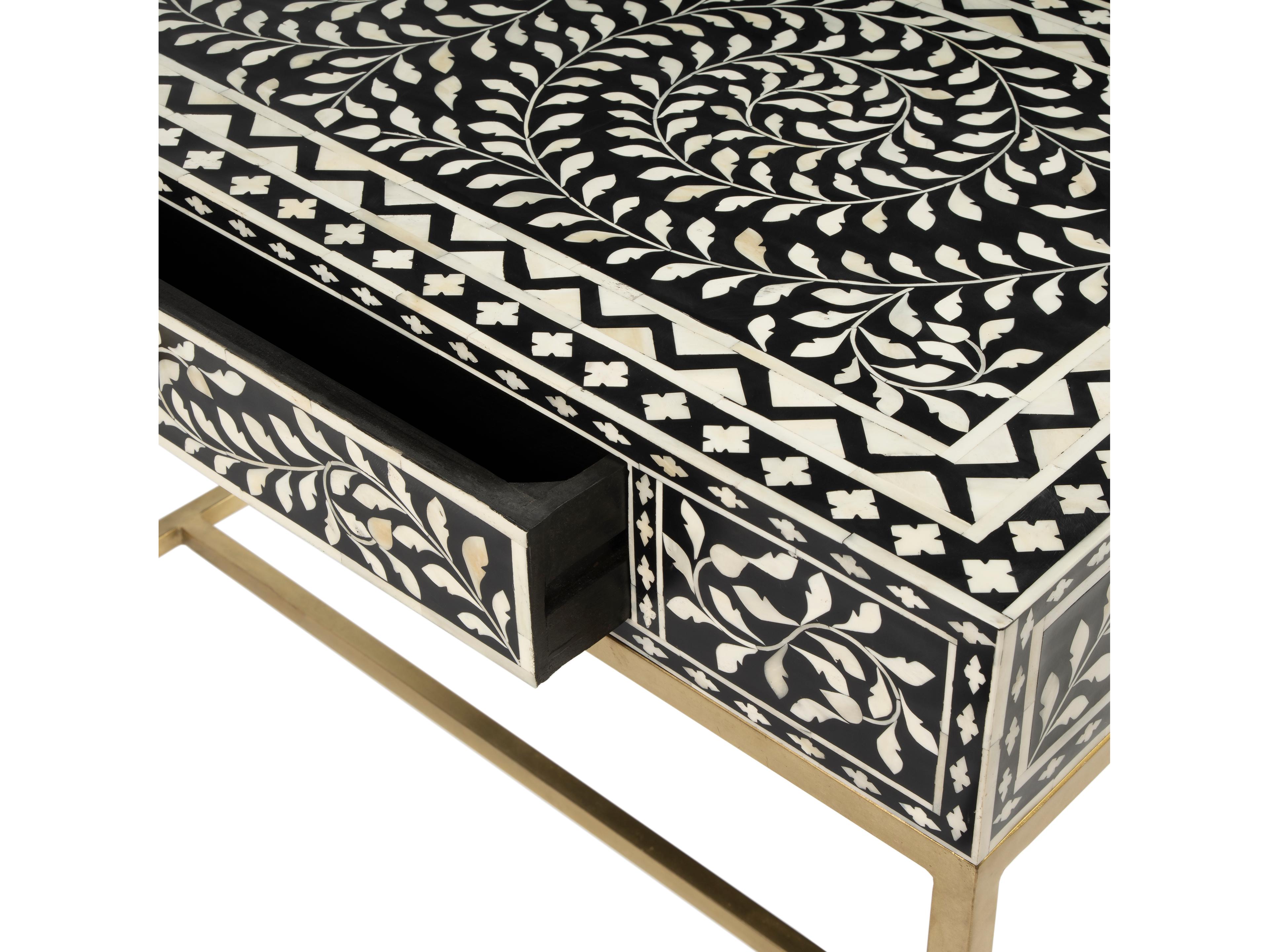 Butler Perilla Black Bone Inlay Gold Mango Wood Writing Desk