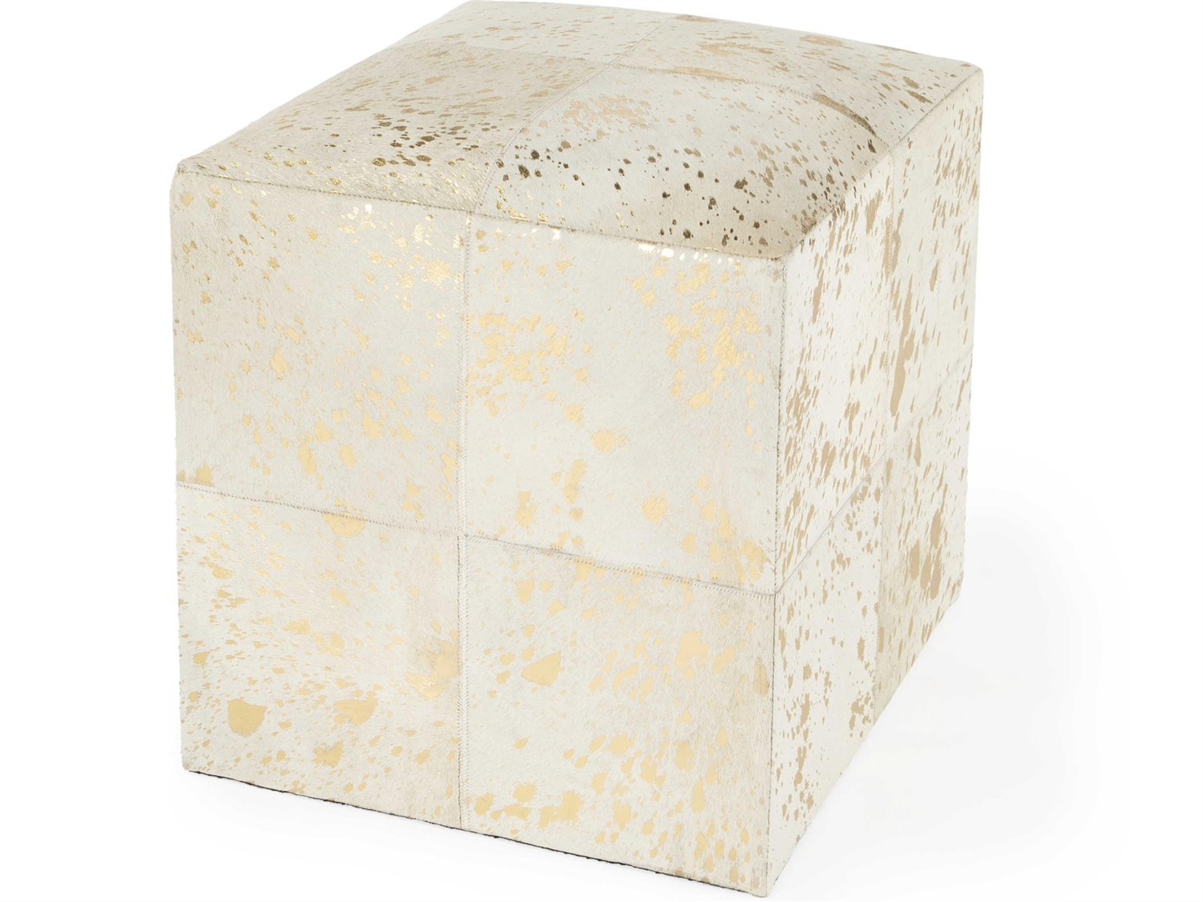 Victorian White Leather Ottoman