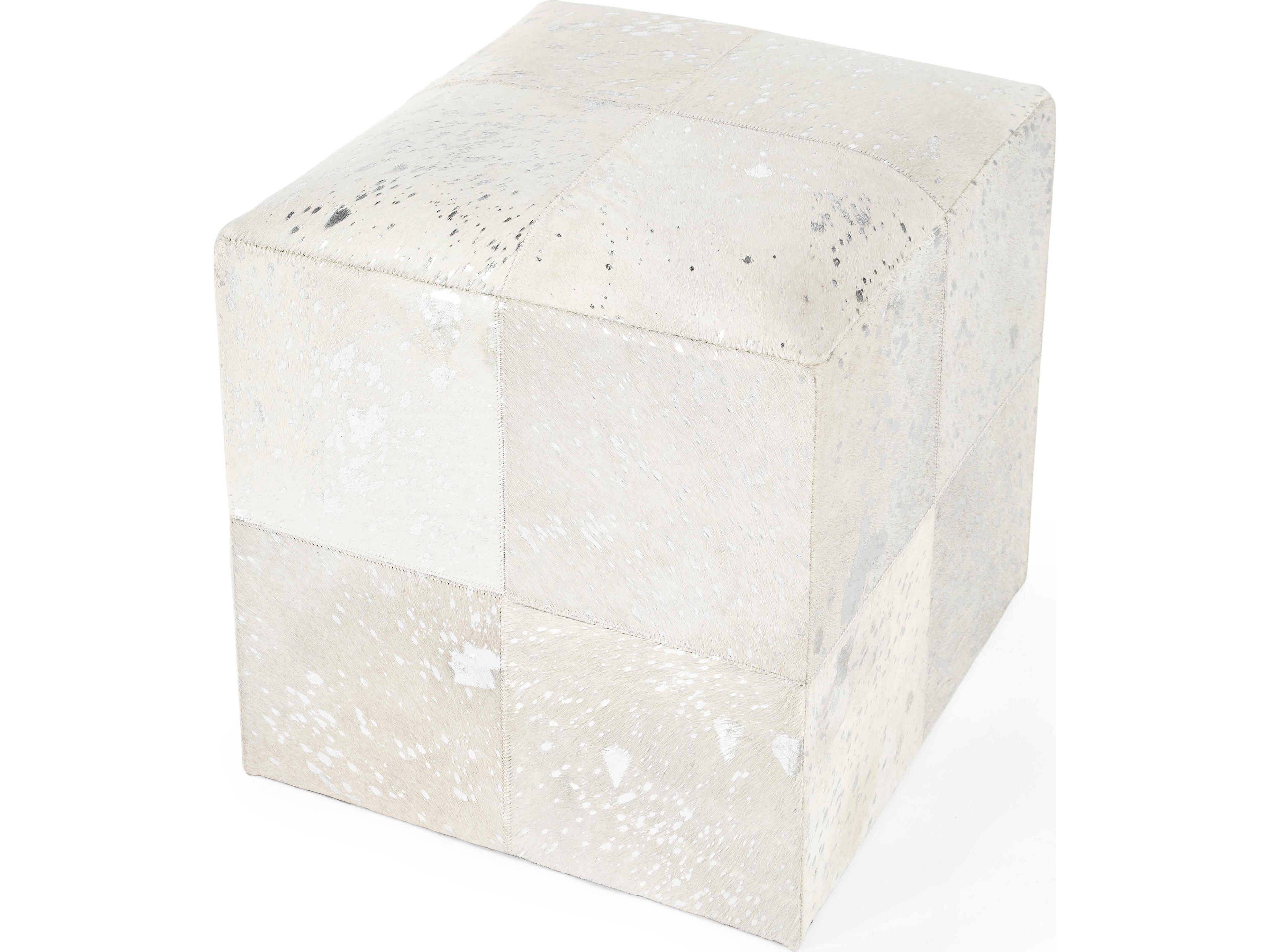 Victorian White Leather Ottoman