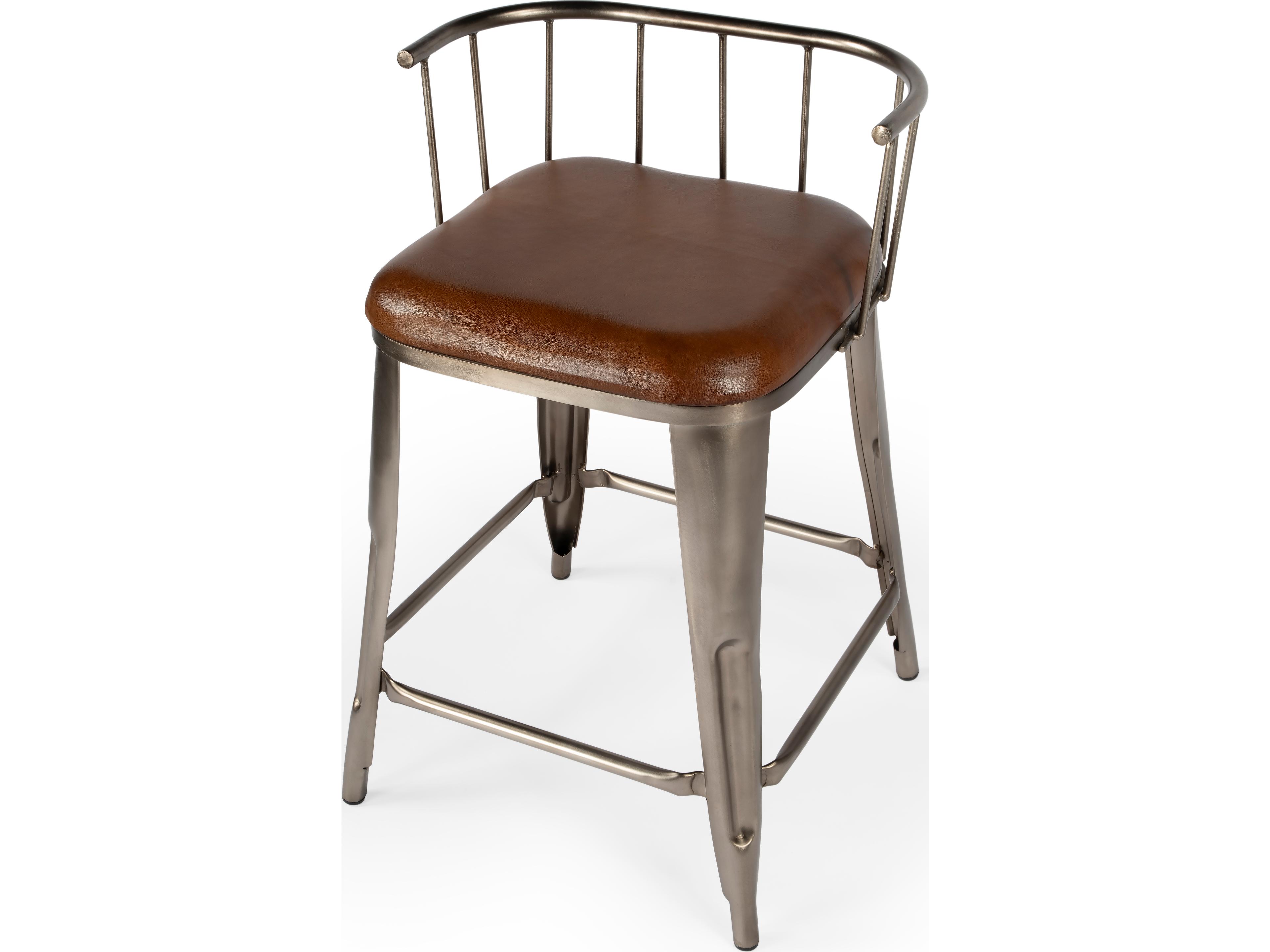 Coriander Brown Leather Counter Stool