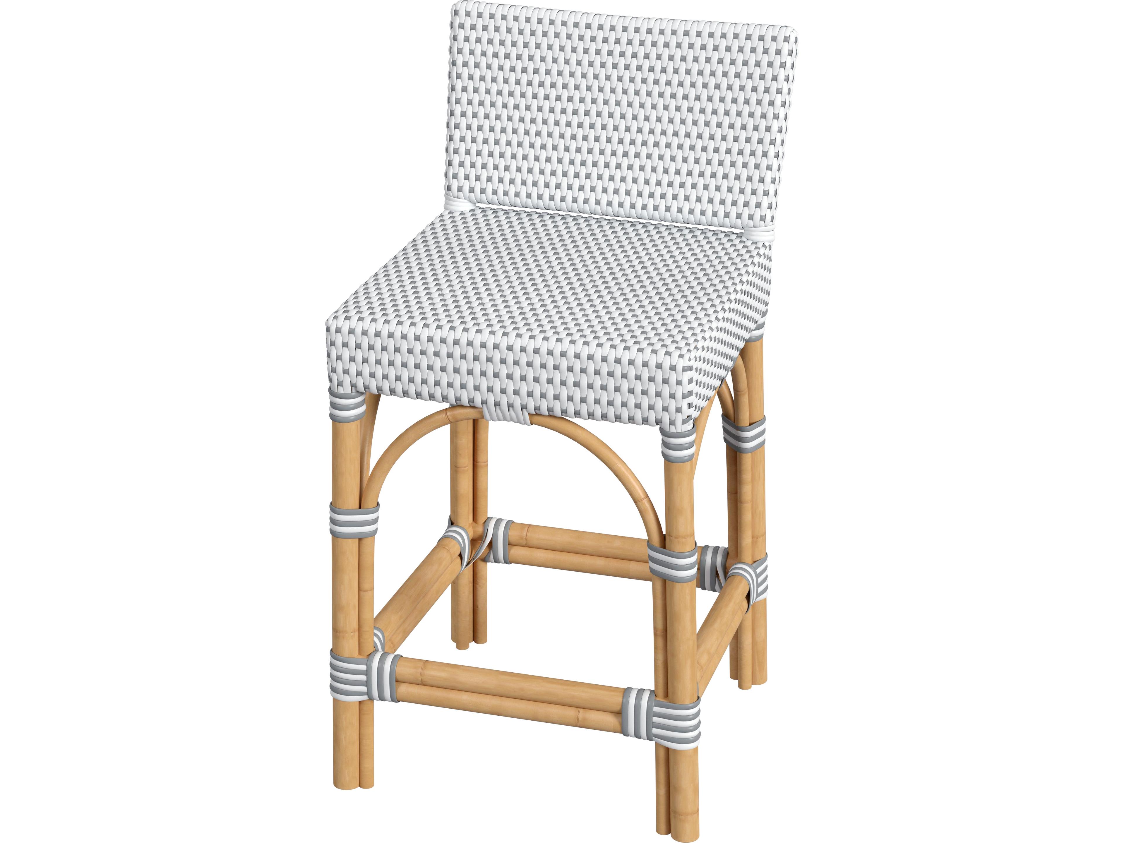 Specialty Serienna Counter Stool in White and Gray with Natural Rattan Frame