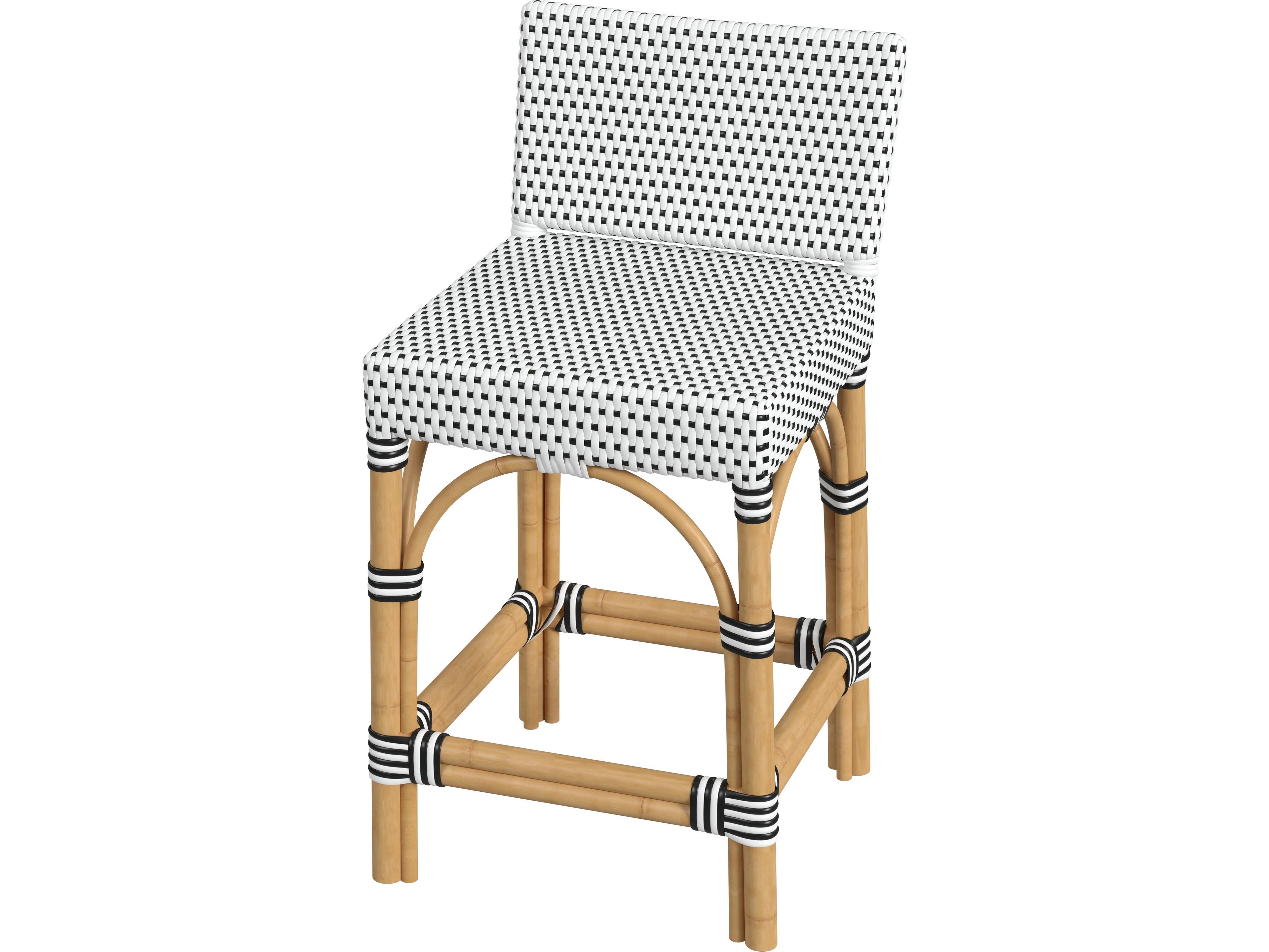 Serienna White black Dot Natural Rattan Frame Counter Stool