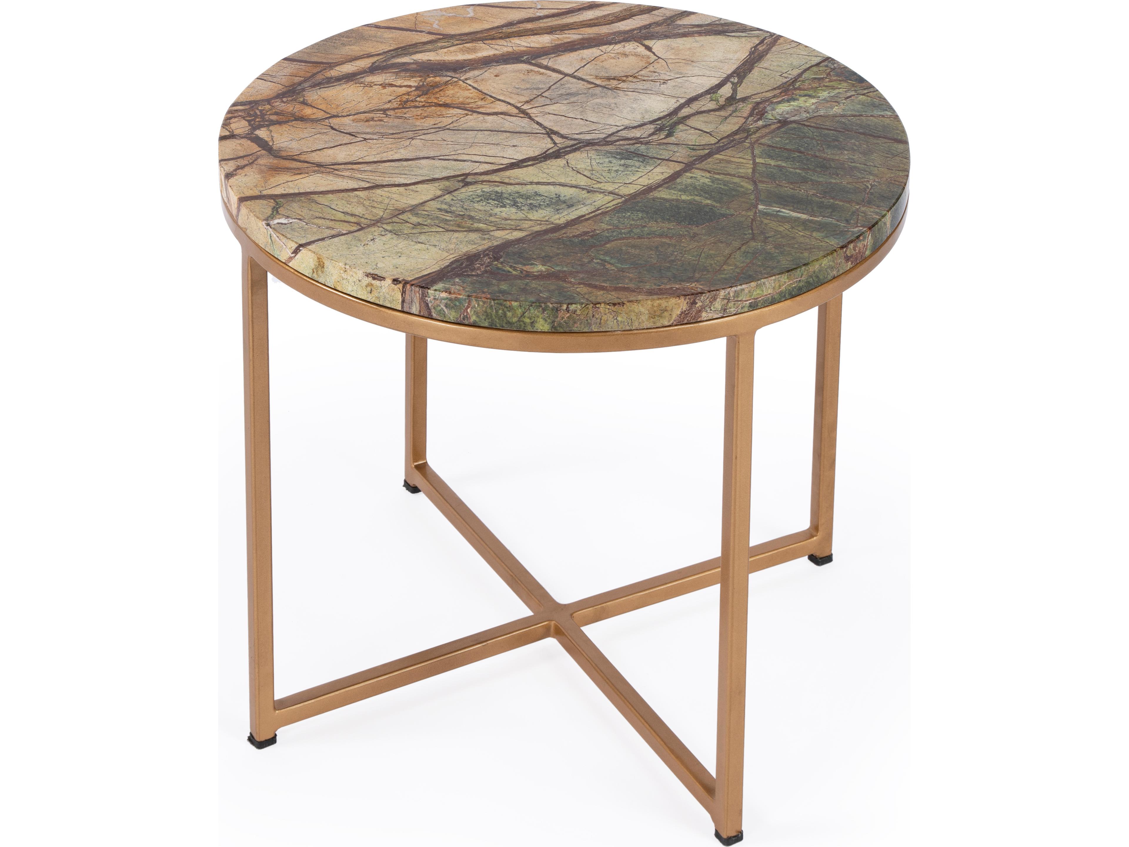 Giovanniya Round Marble Antique Gold End Table