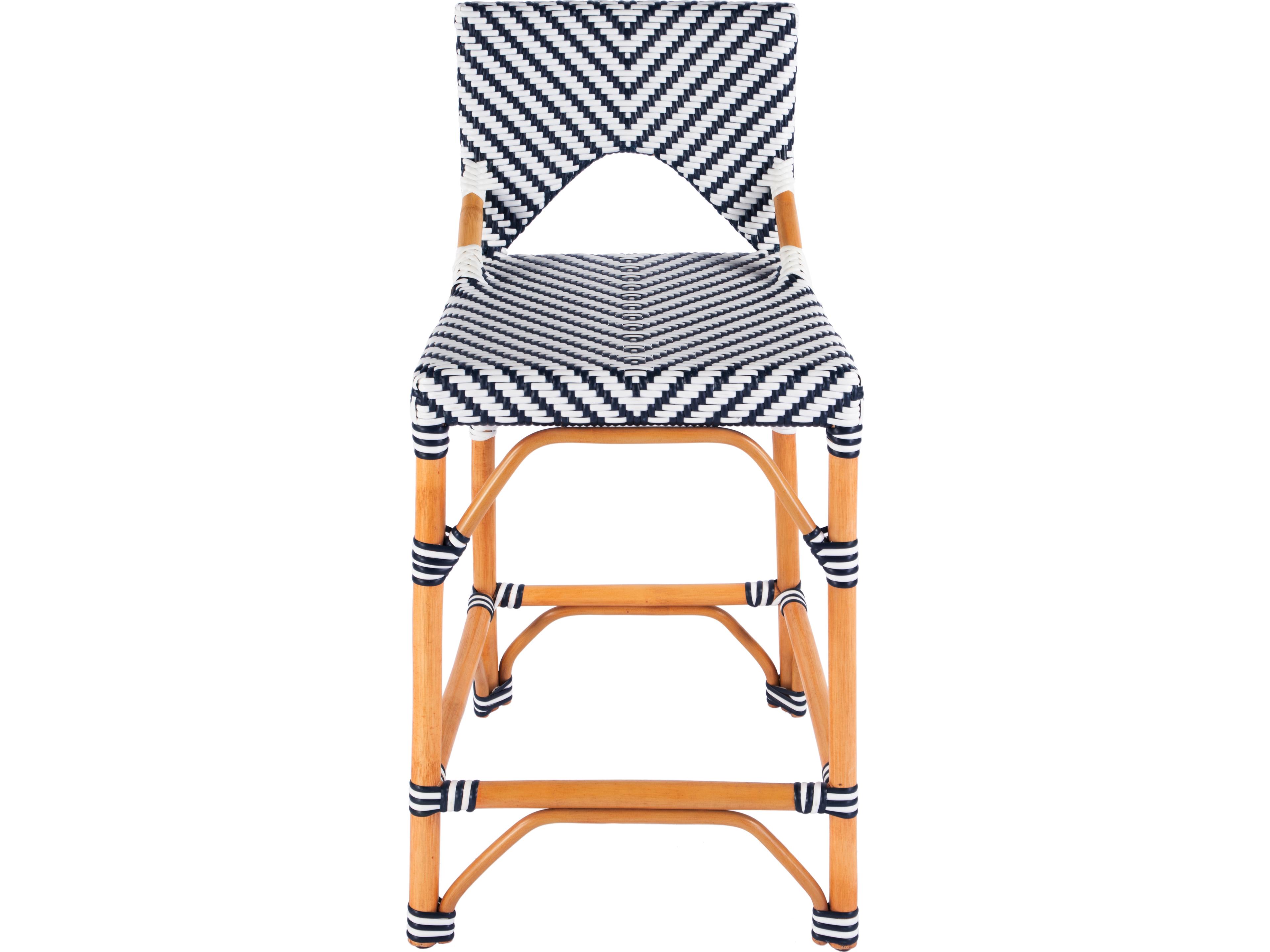 Butler Creanly White navy Dot Natural Rattan Frame Blue Counter Stool