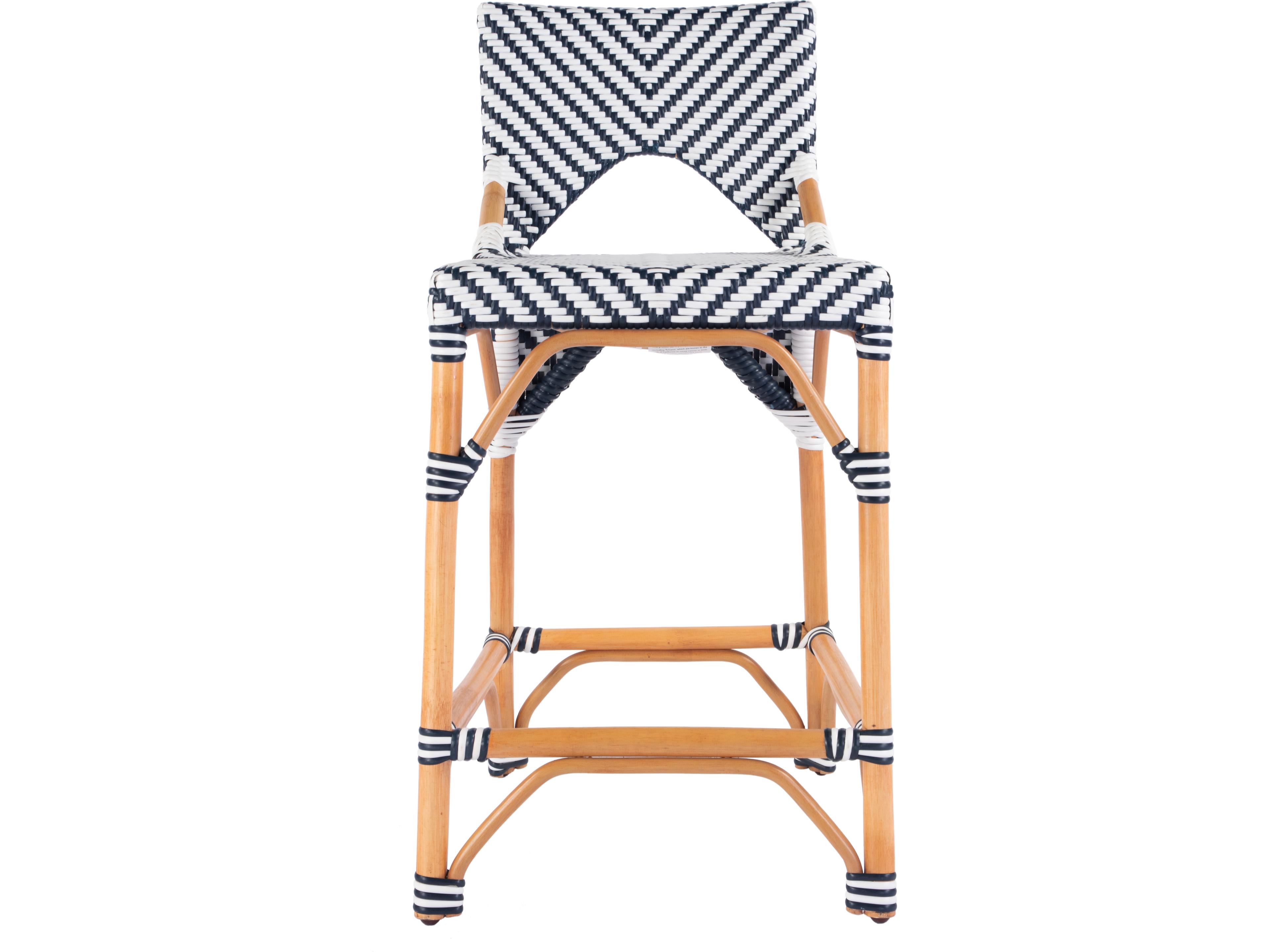 Butler Creanly White navy Dot Natural Rattan Frame Blue Counter Stool