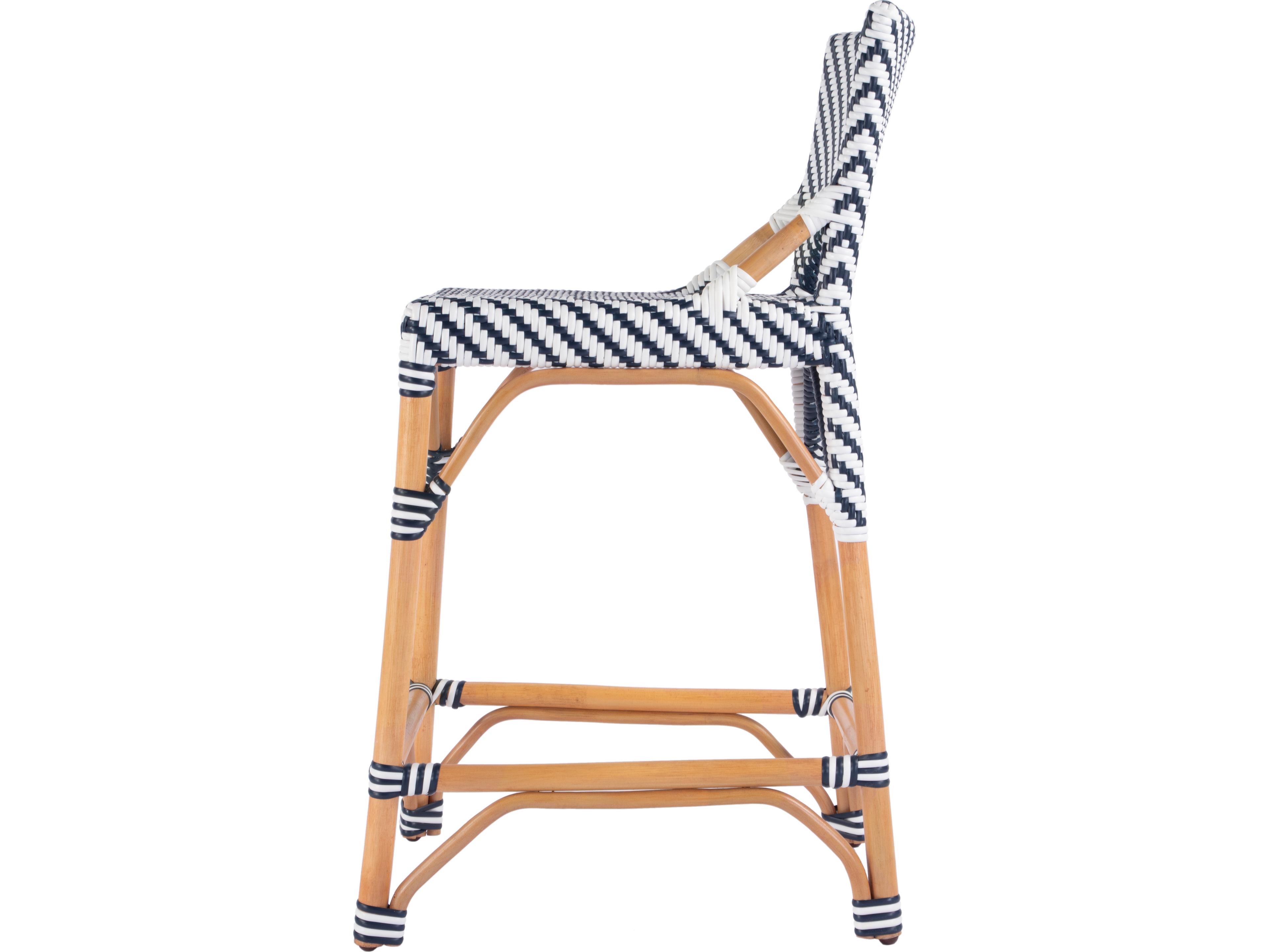 Butler Creanly White navy Dot Natural Rattan Frame Blue Counter Stool