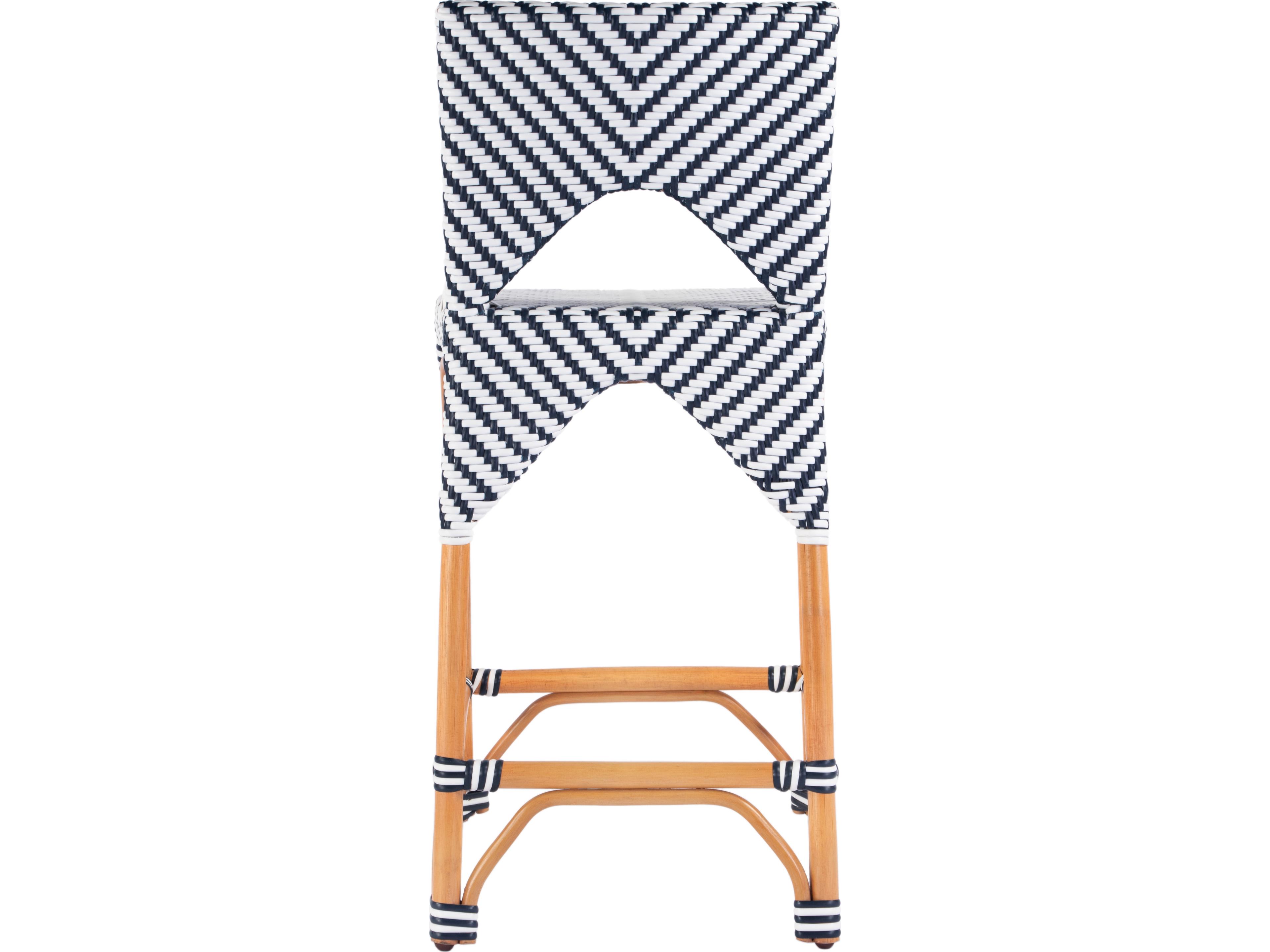 Butler Creanly White navy Dot Natural Rattan Frame Blue Counter Stool