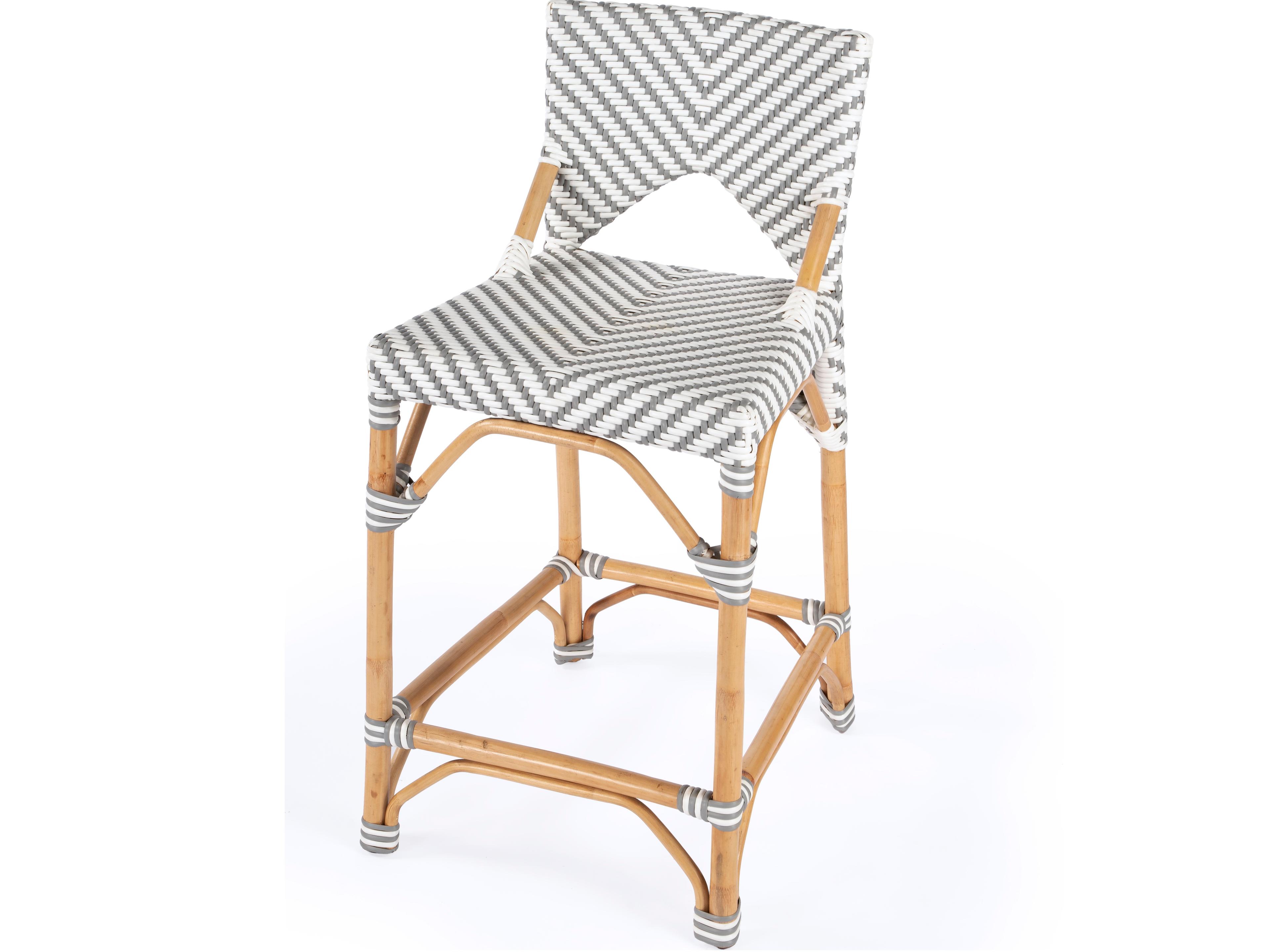 Creanly Gray & White Stripe Rattan Counter Stool