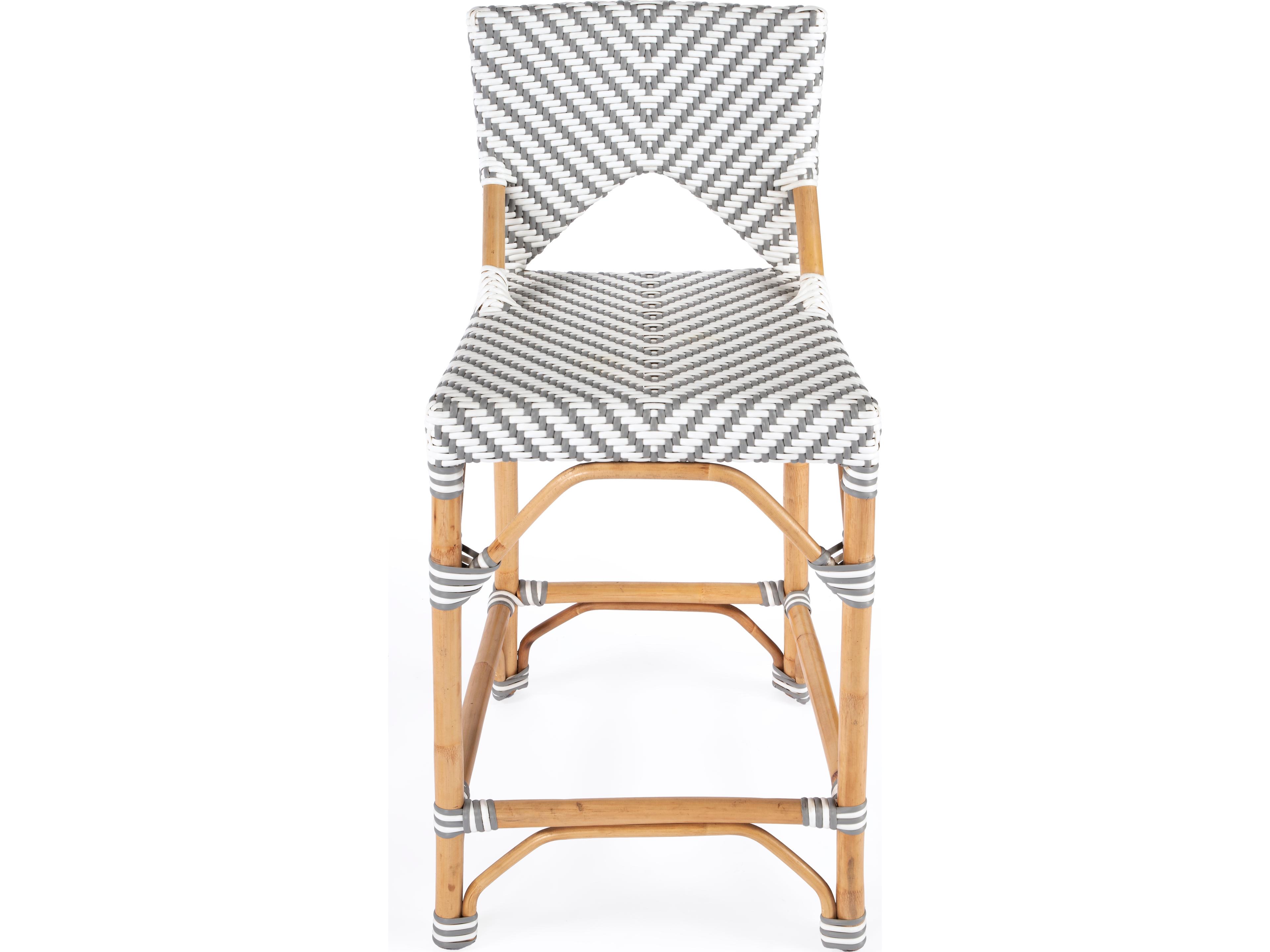 Butler Creanly Gray & White Stripe Rattan Counter Stool