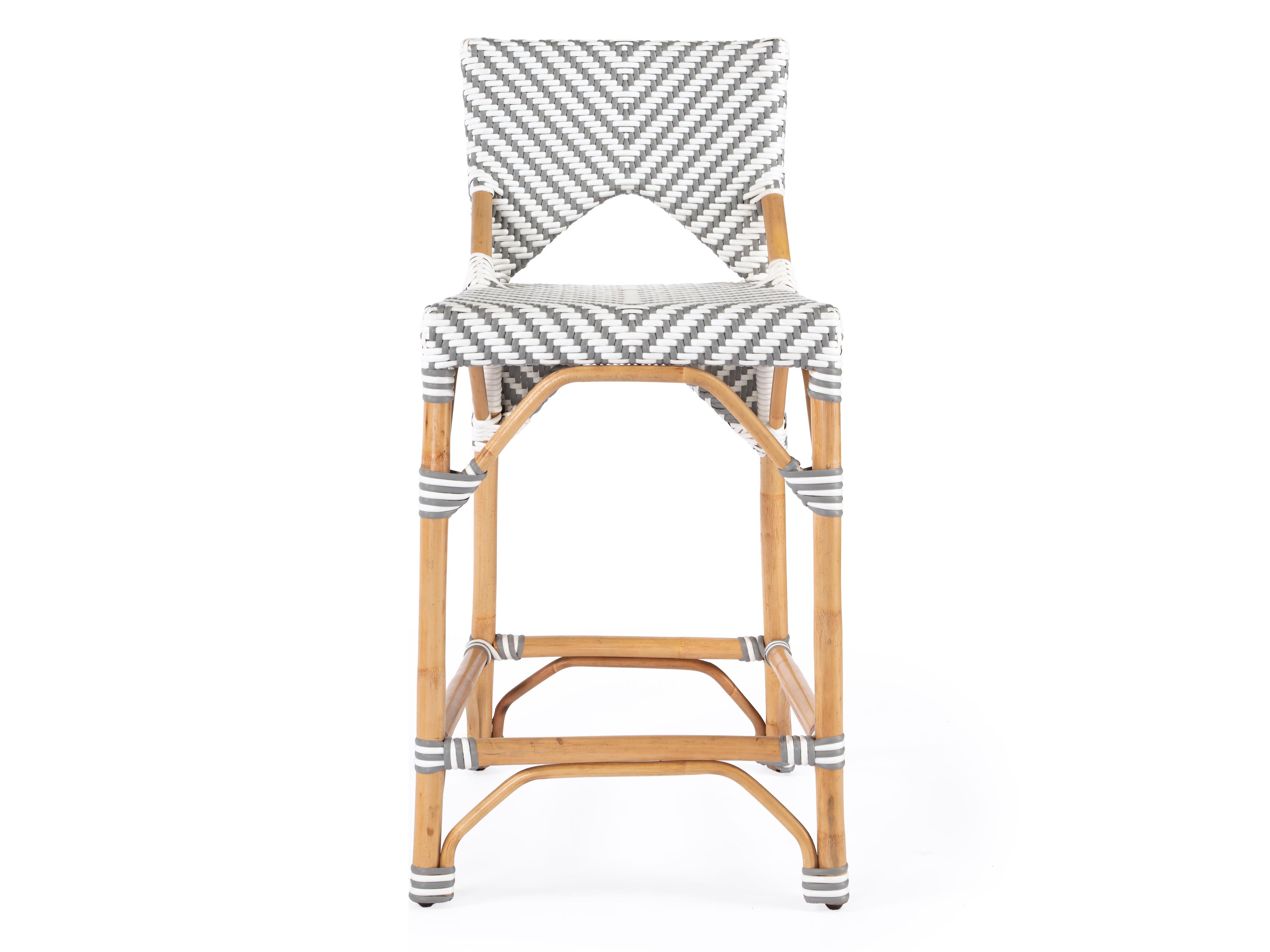 Butler Creanly Gray & White Stripe Rattan Counter Stool