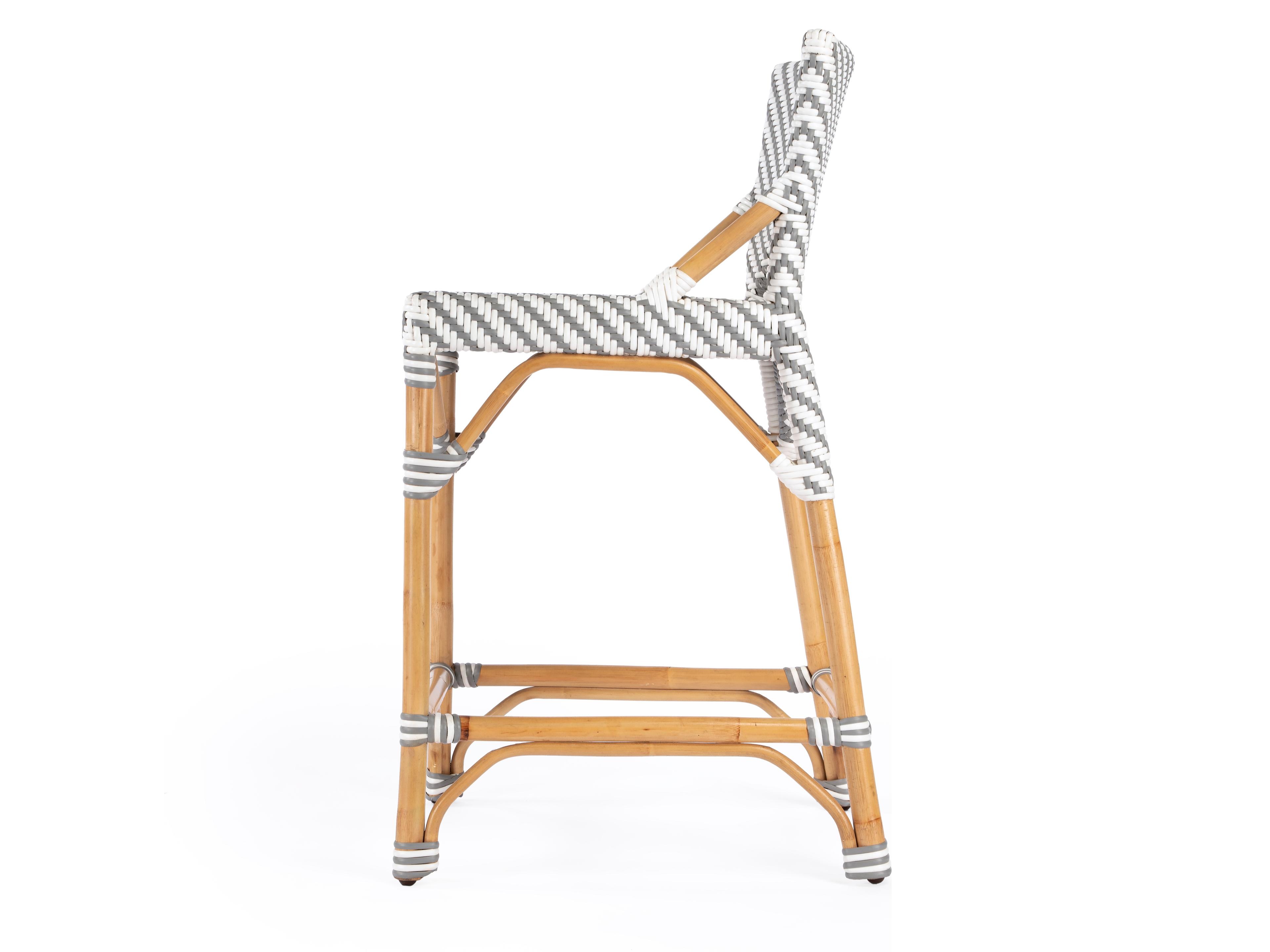 Butler Creanly Gray & White Stripe Rattan Counter Stool