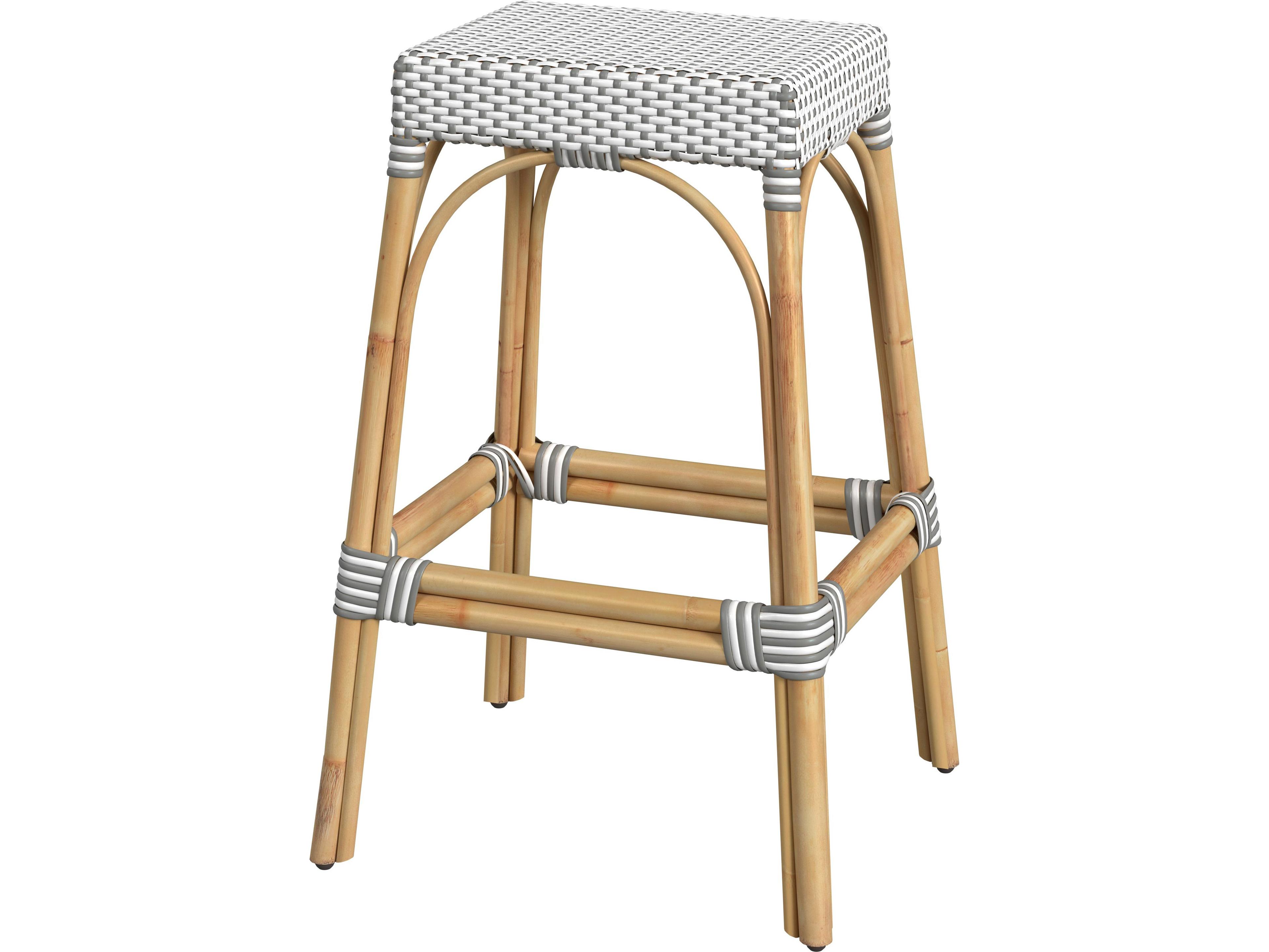Robias Gray white Dot Natural Rattan Frame Bar Stool