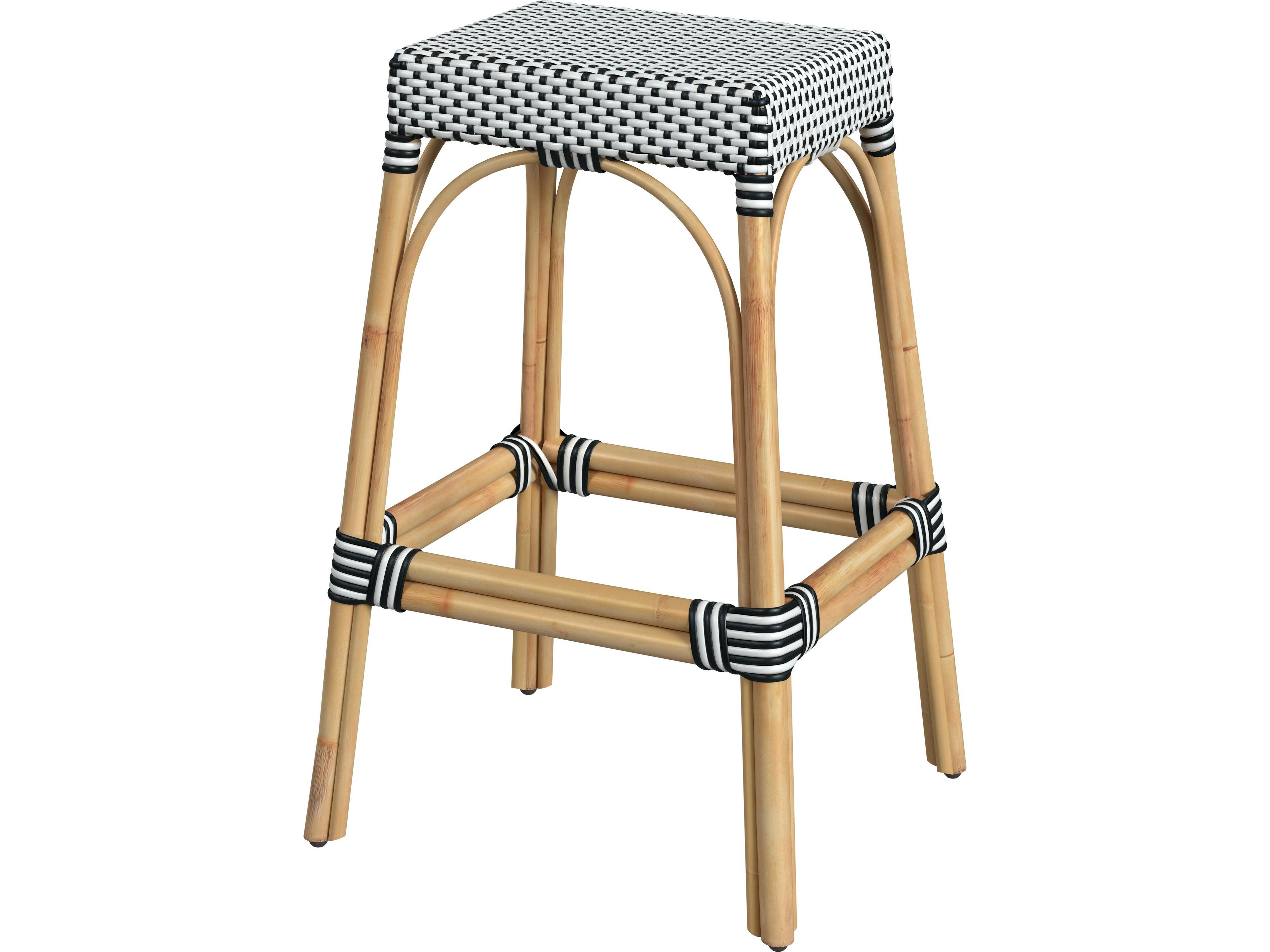 Robias White black Dot Natural Rattan Frame Black And Bar Stool