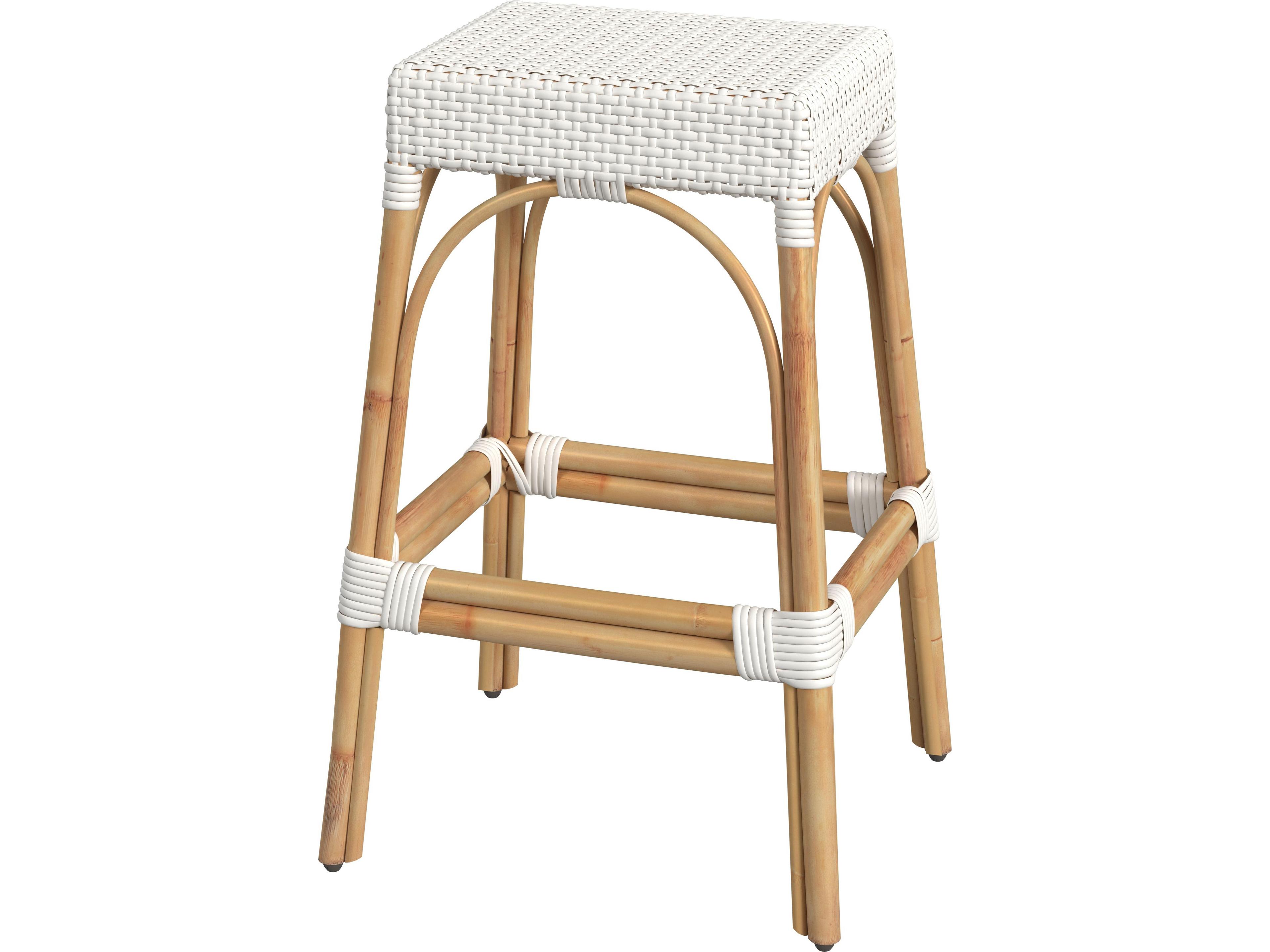 Butler Robias Glossy White Natural Rattan Frame Bar Stool