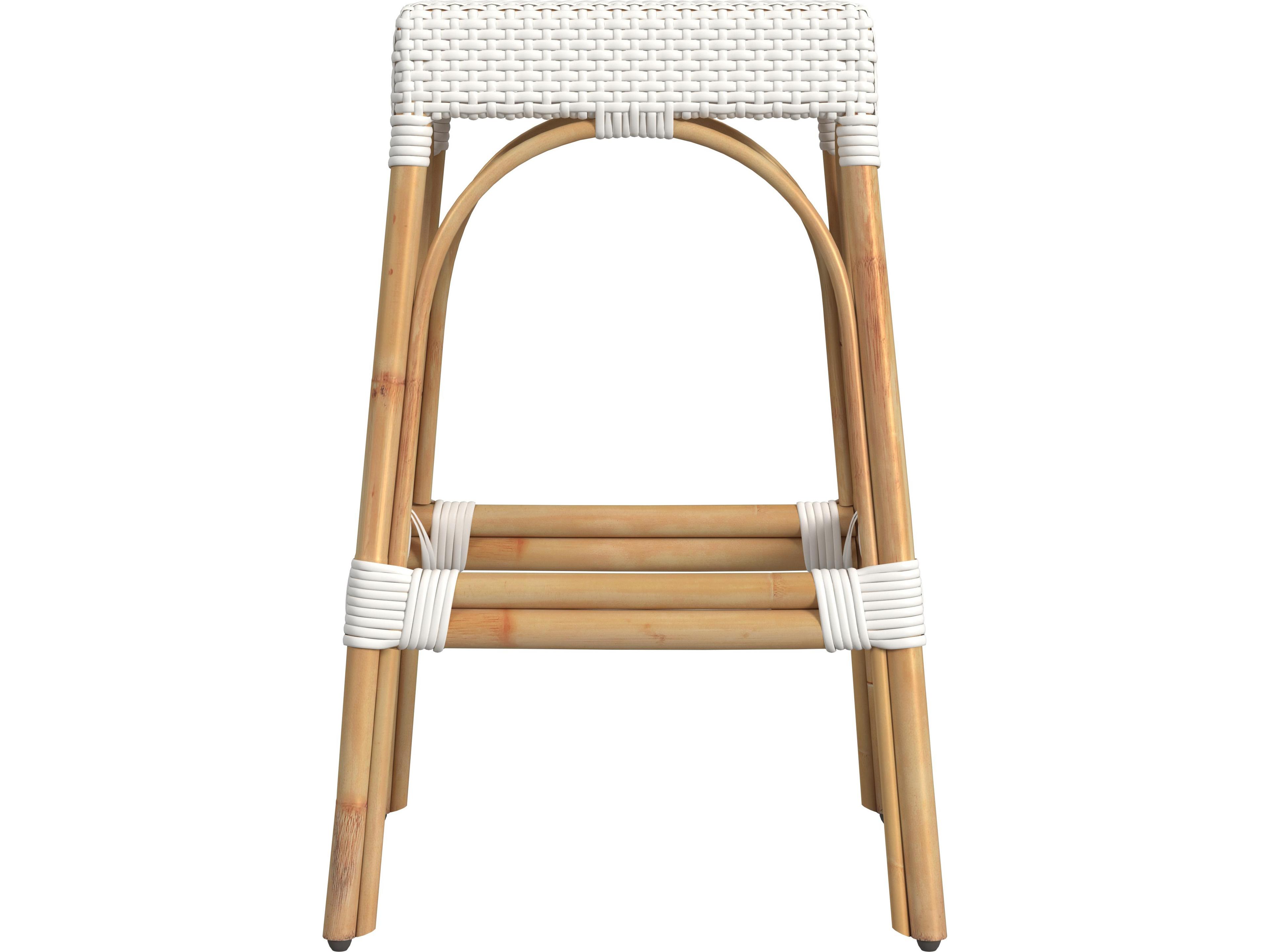 Butler Robias Glossy White Natural Rattan Frame Bar Stool