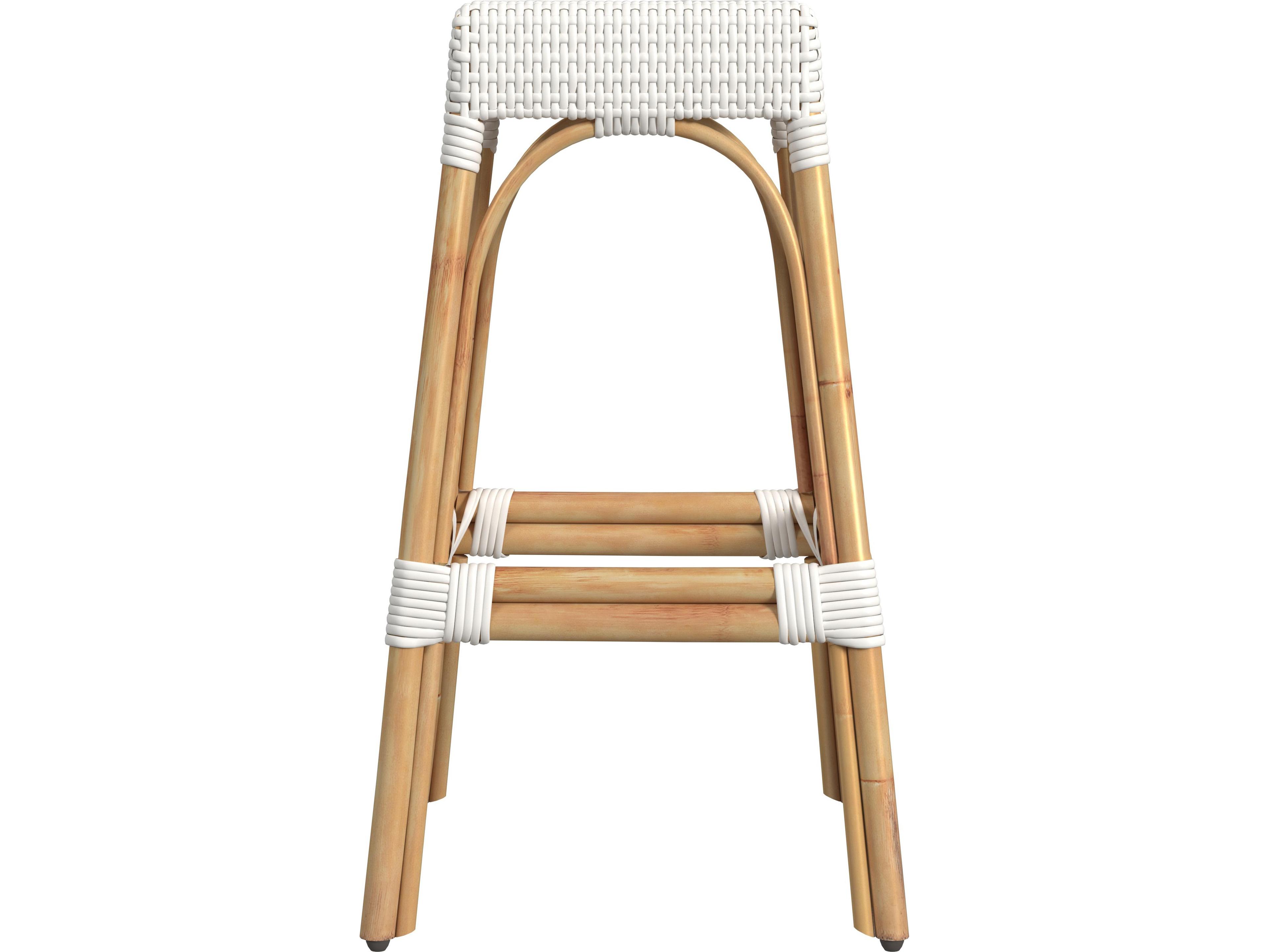Butler Robias Glossy White Natural Rattan Frame Bar Stool