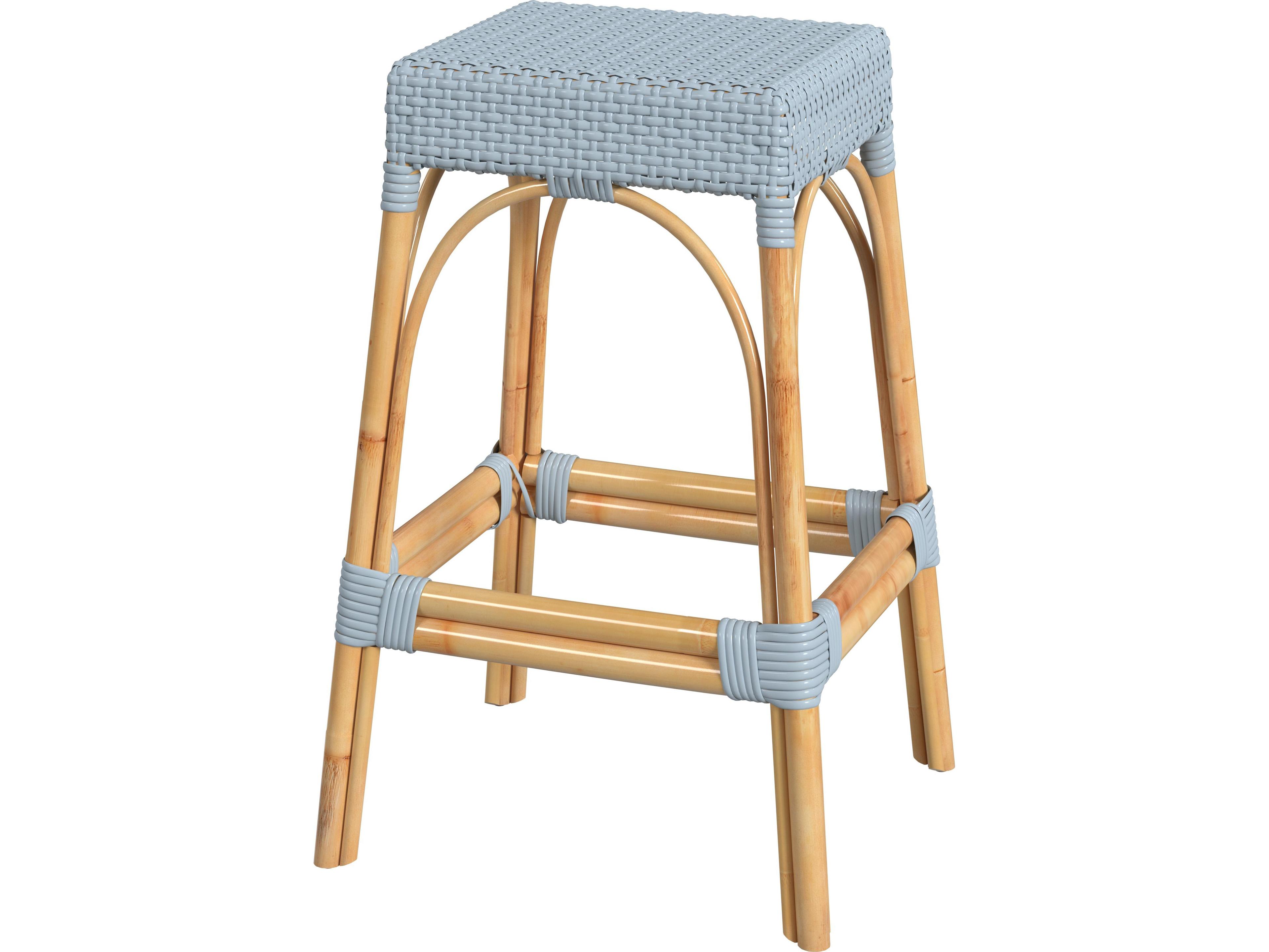 Robias Baby Blue Natural Rattan Frame Bar Stool