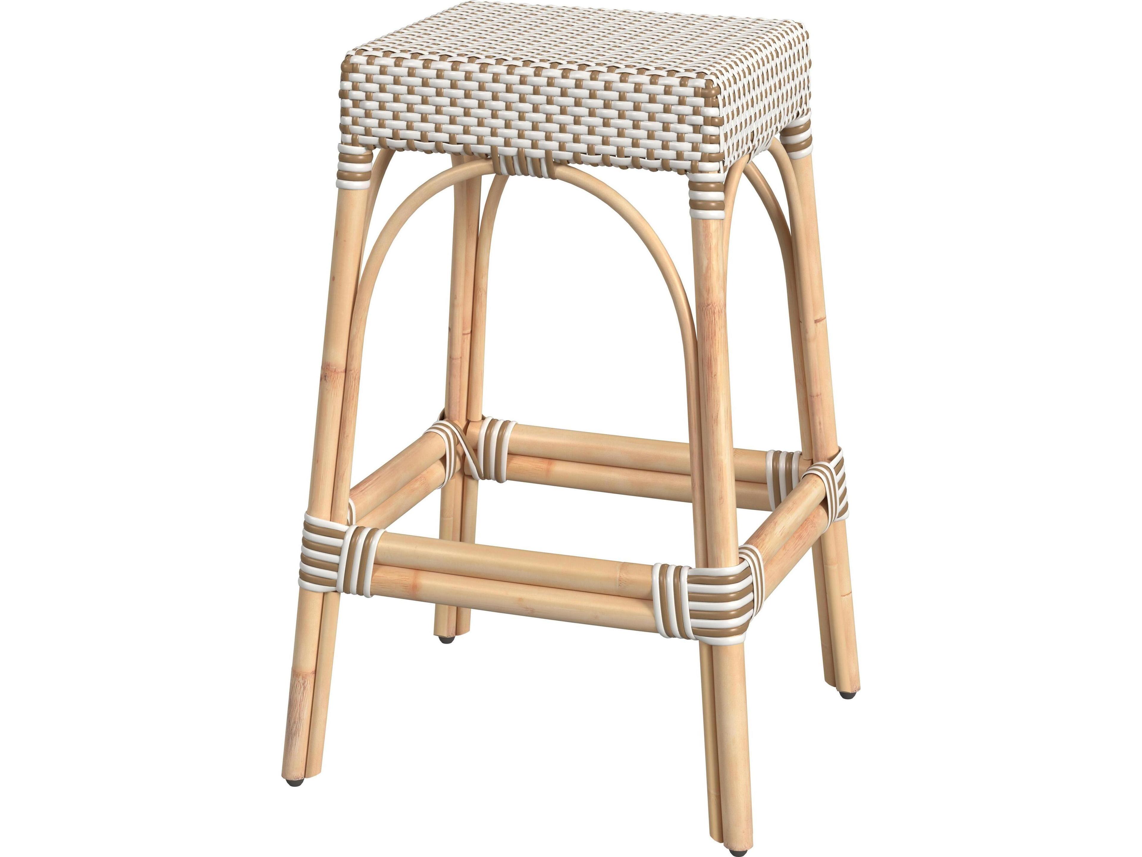 Butler Robias White tan Dot Natural Rattan Frame Tan & Beige Bar Stool