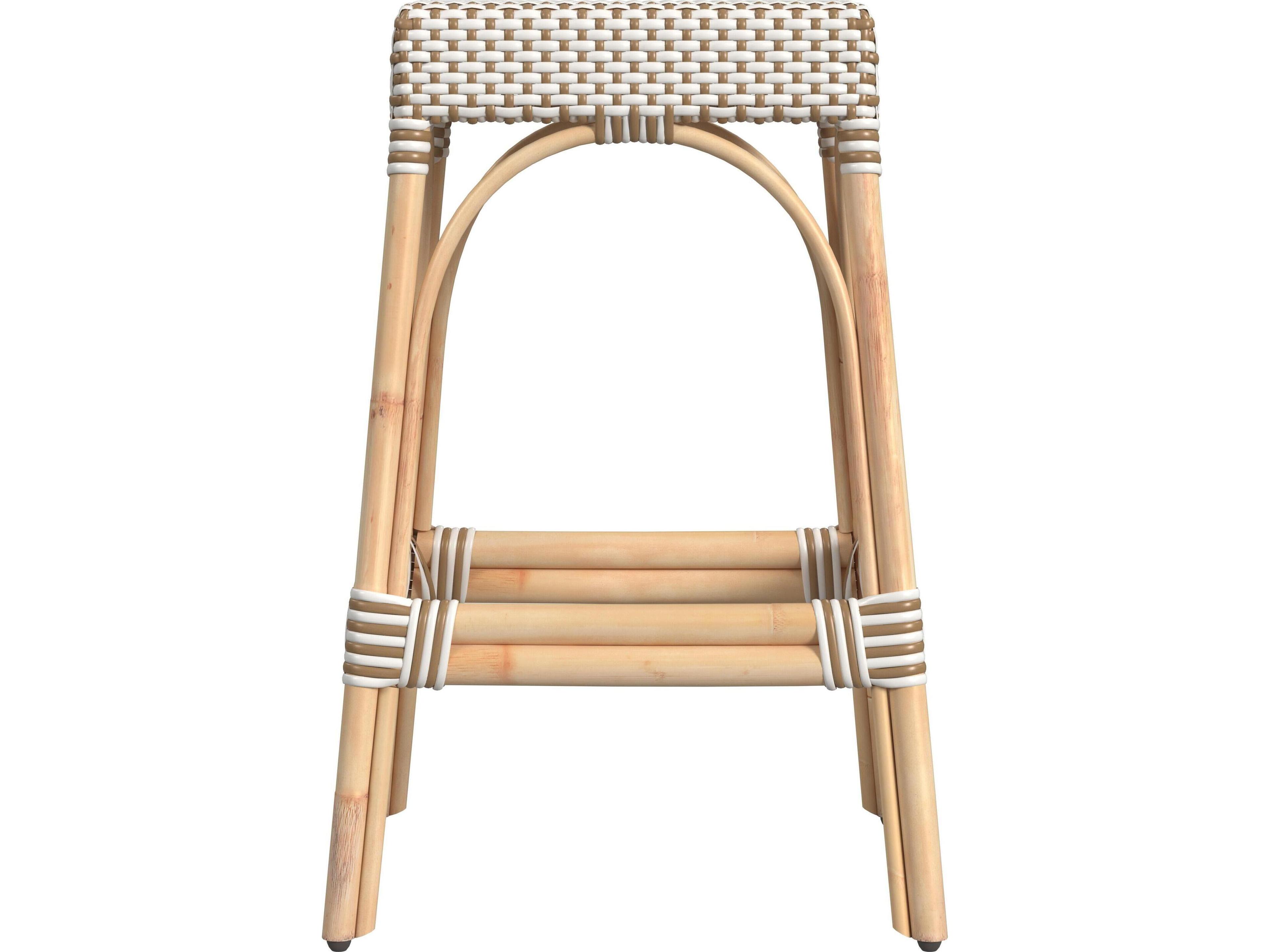 Butler Robias White tan Dot Natural Rattan Frame Tan & Beige Bar Stool