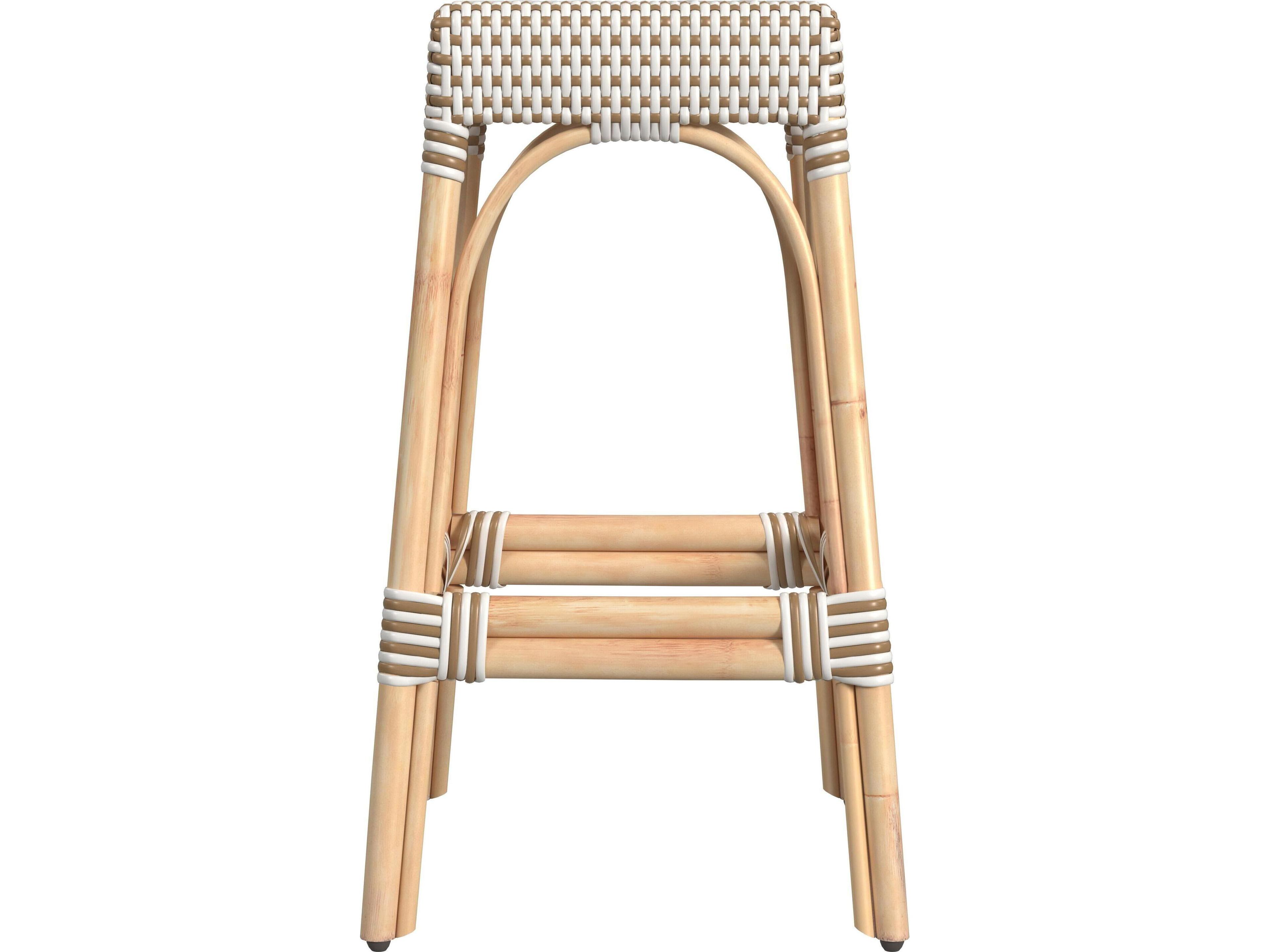 Butler Robias White tan Dot Natural Rattan Frame Tan & Beige Bar Stool